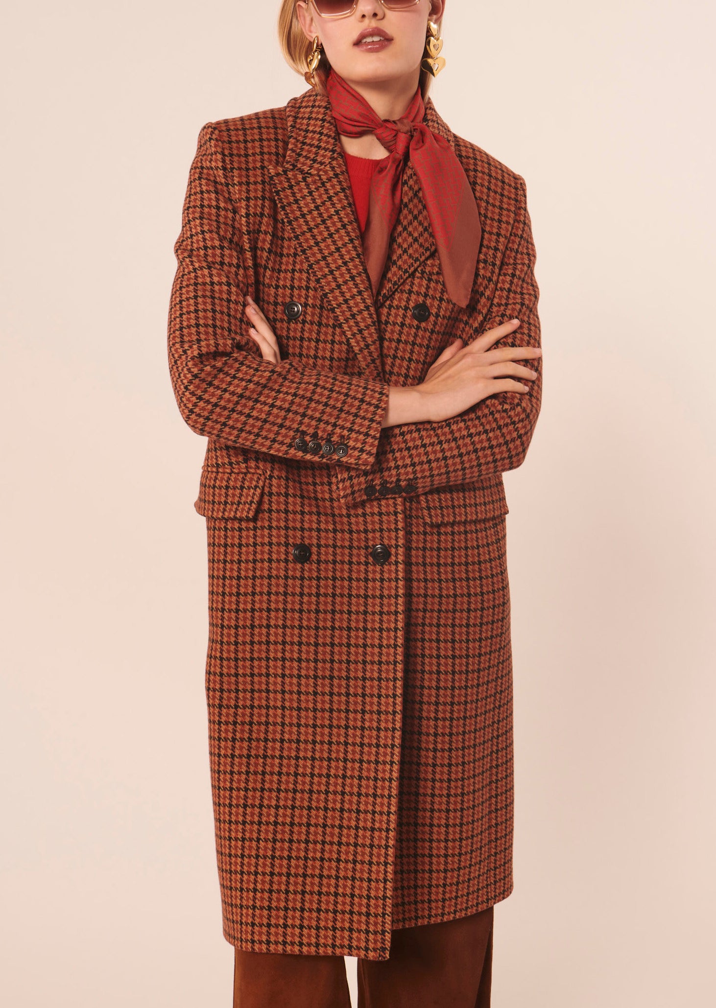 Manteau Marcus marron imprimé pied de poule Faume - seconde main