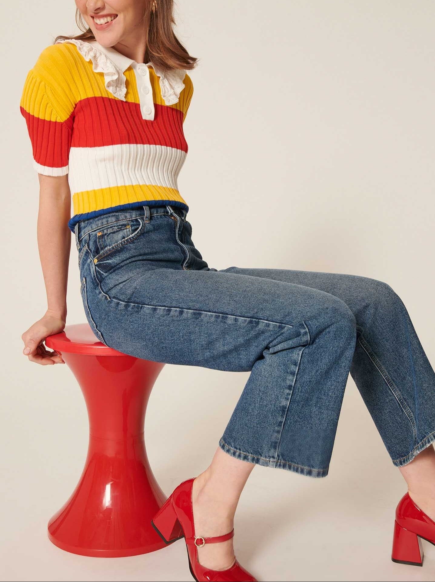 Pull Pandora écru à rayures en coton extrafin Faume - seconde main