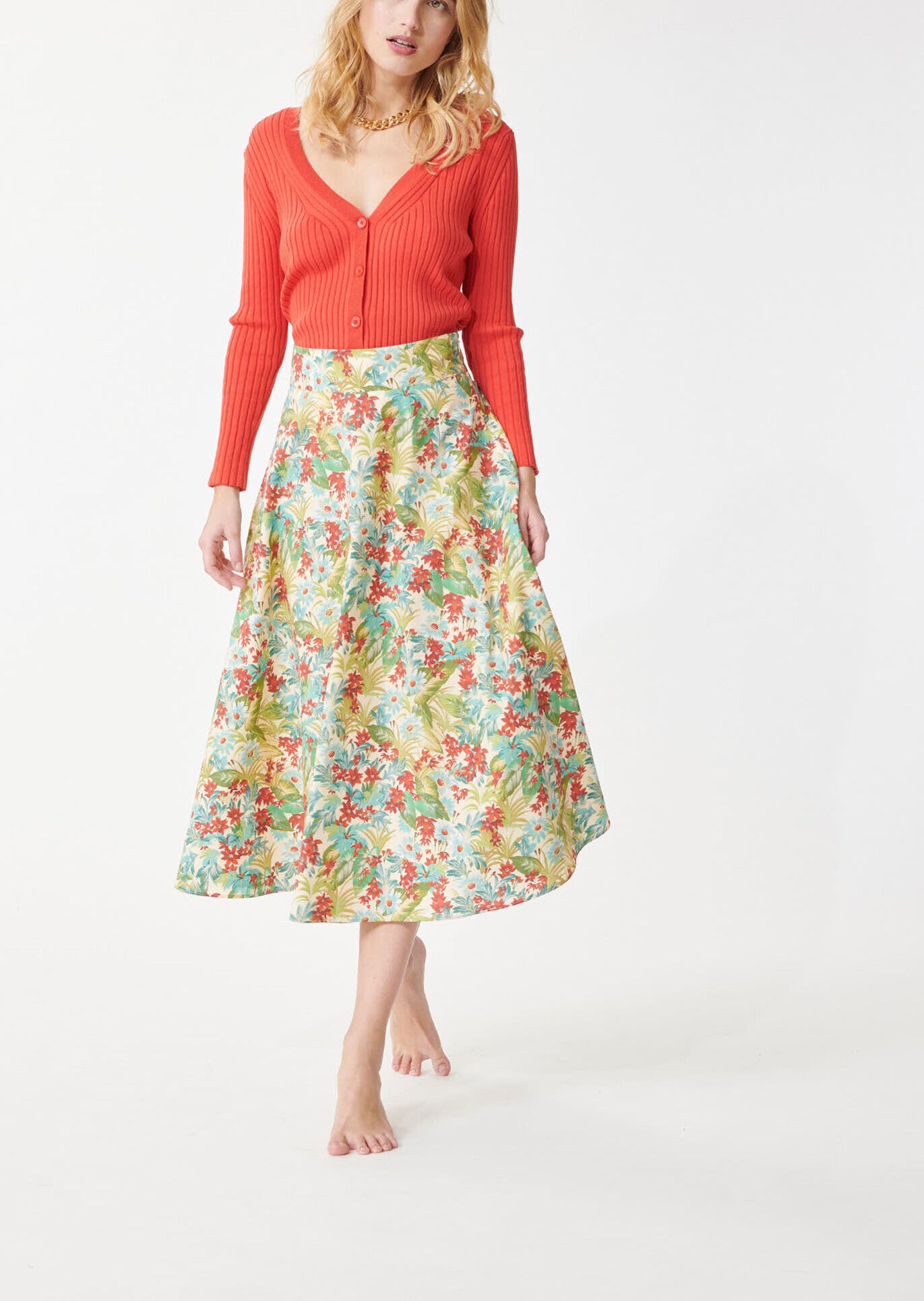 Jupe Jeanette écrue imprimé pampa en popeline de coton Faume - seconde main