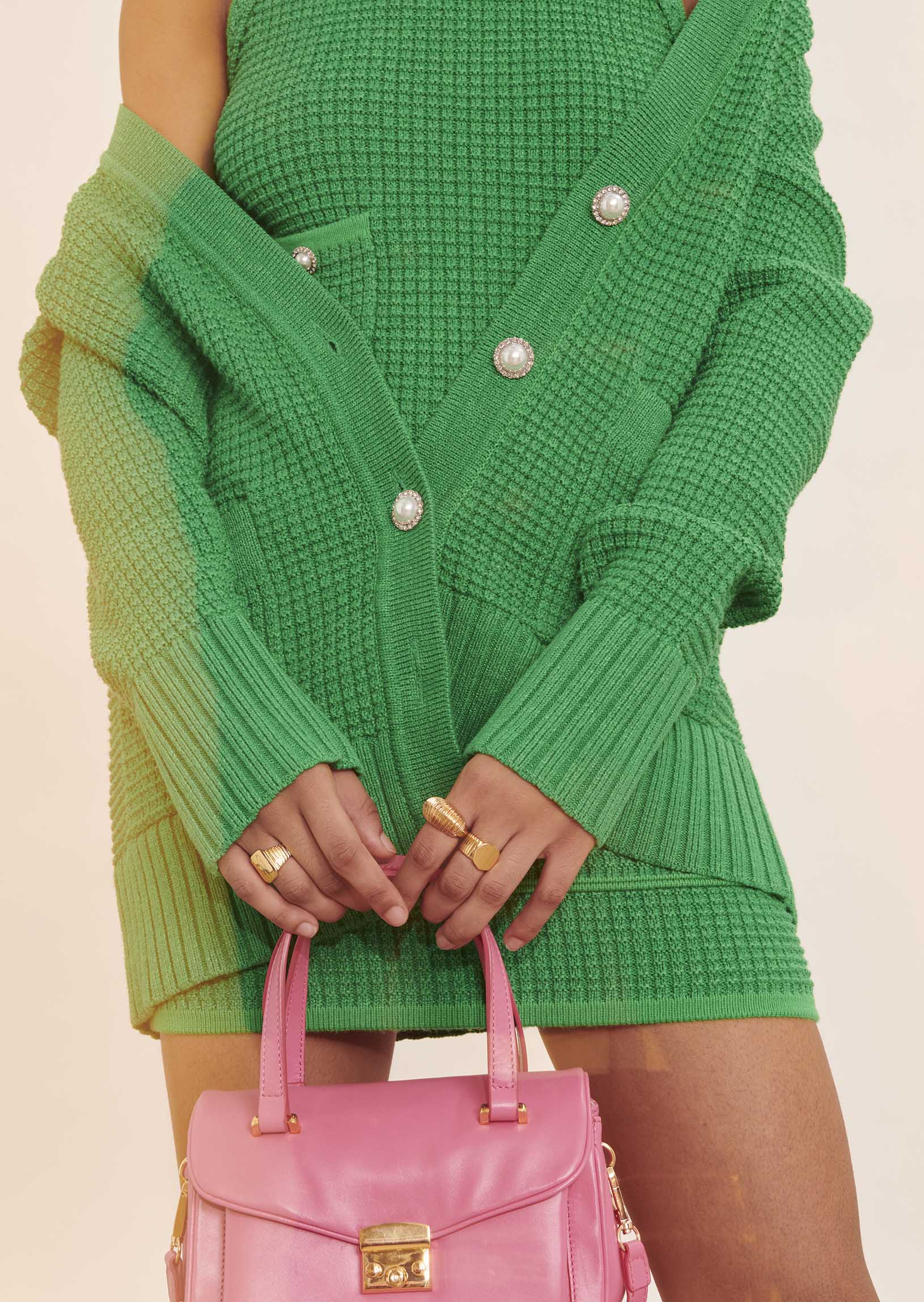 Gilet Gia vert en maille tweedée Faume - seconde main