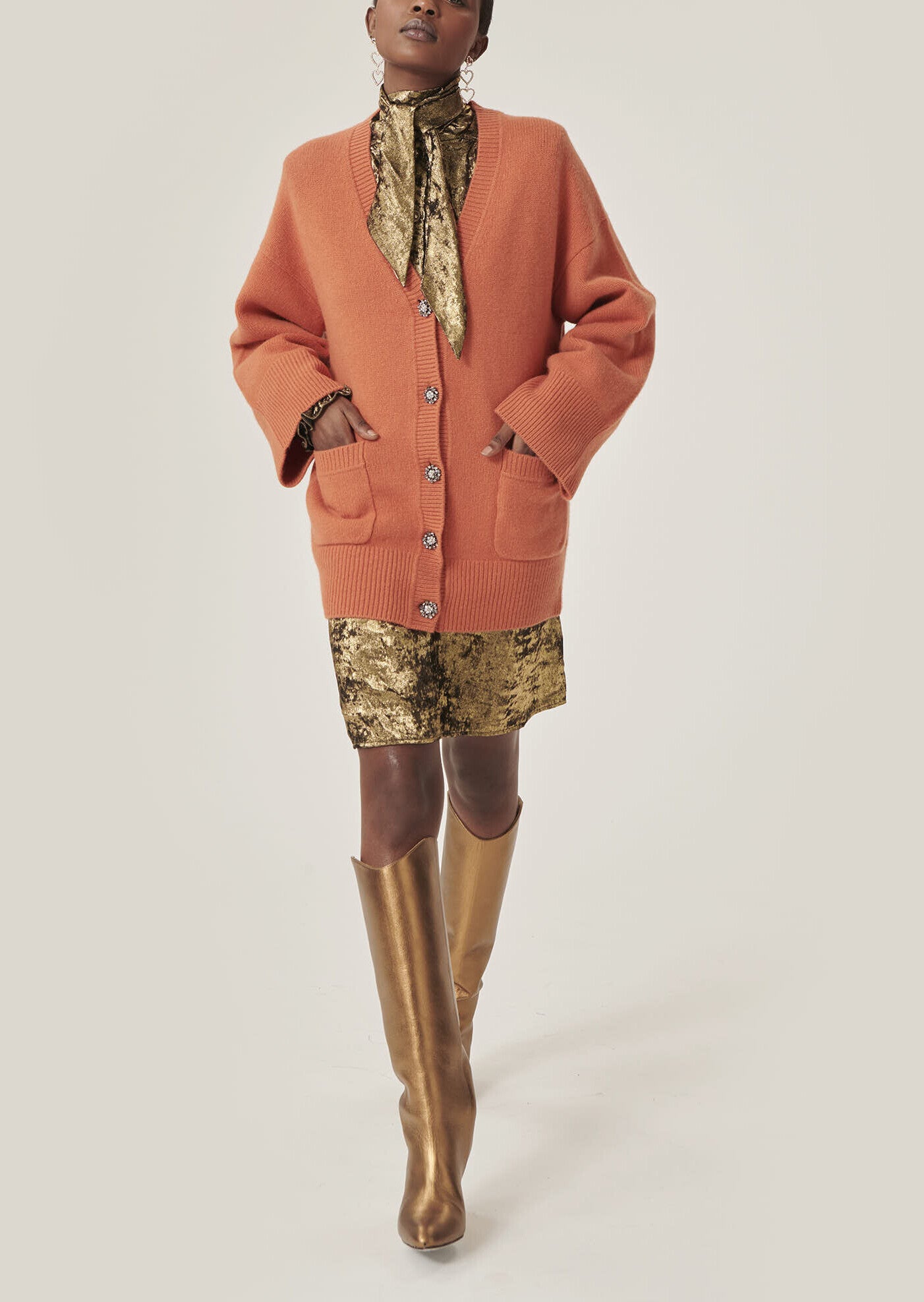 Gilet Ginger orange en maille identitaire Faume - seconde main