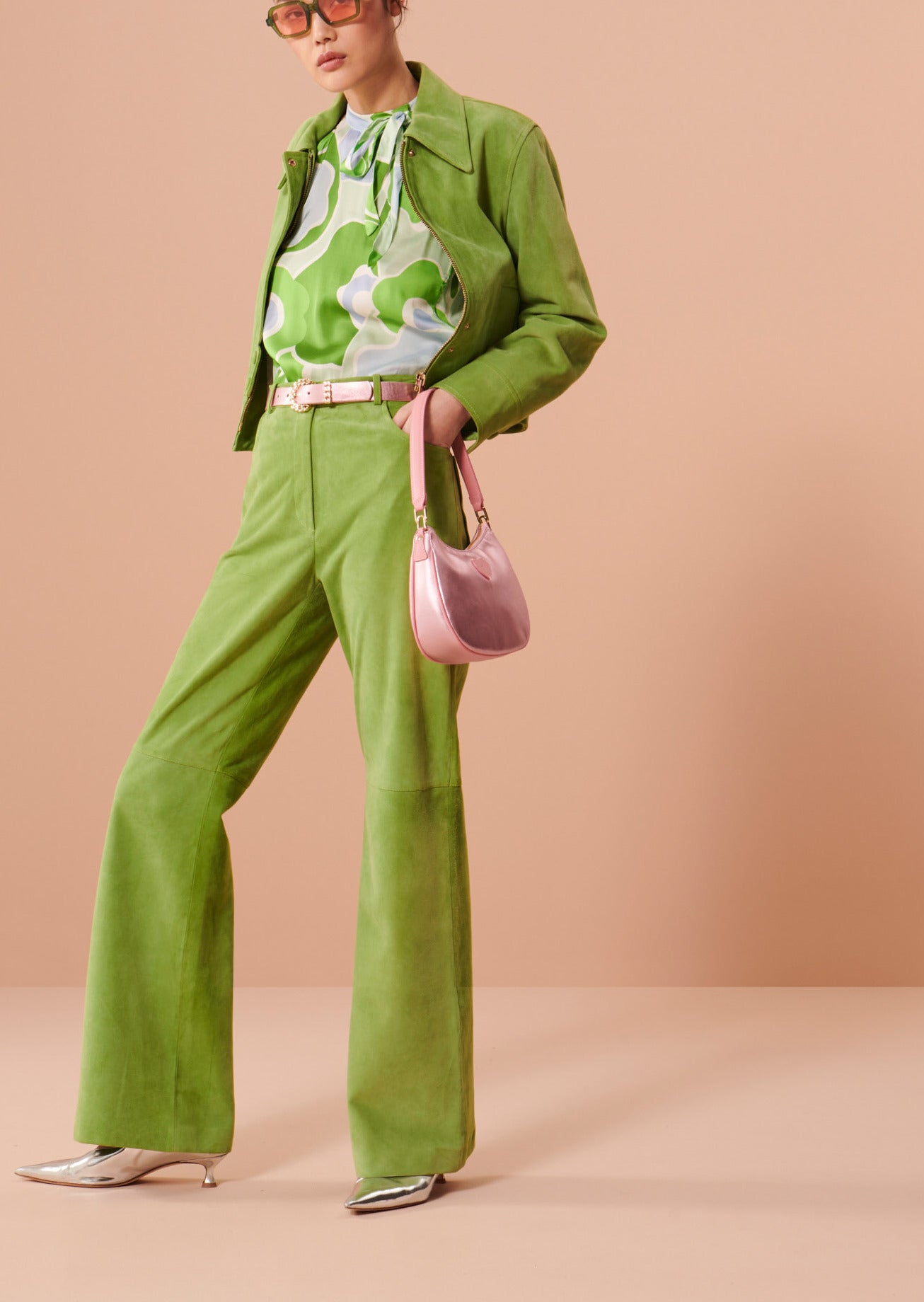 Pantalon Prosperi vert kaki en cuir suédine Faume - seconde main