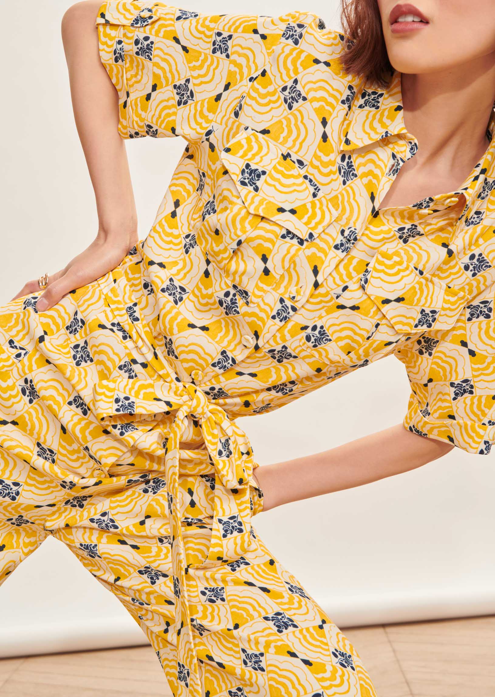 Combinaison Calypso jaune imprimé fleuri Faume - seconde main