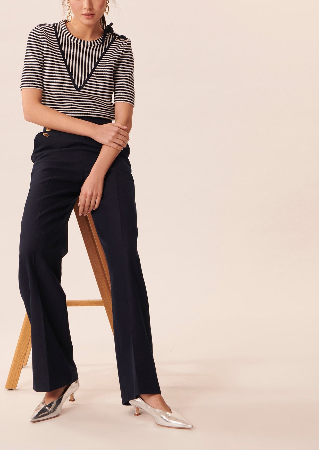 Pull Primo bleu nuit à rayures en maille Faume - seconde main