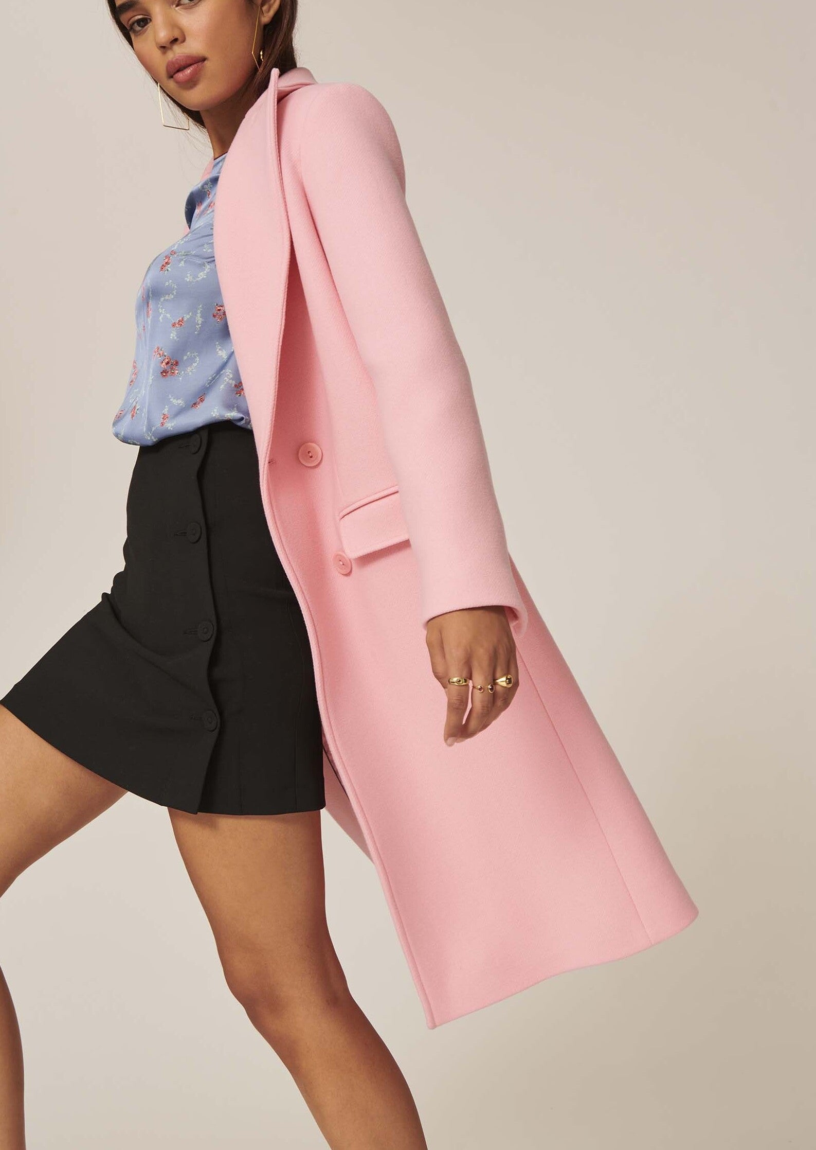 Manteau Mariana rose pâle en drap caban Faume - seconde main