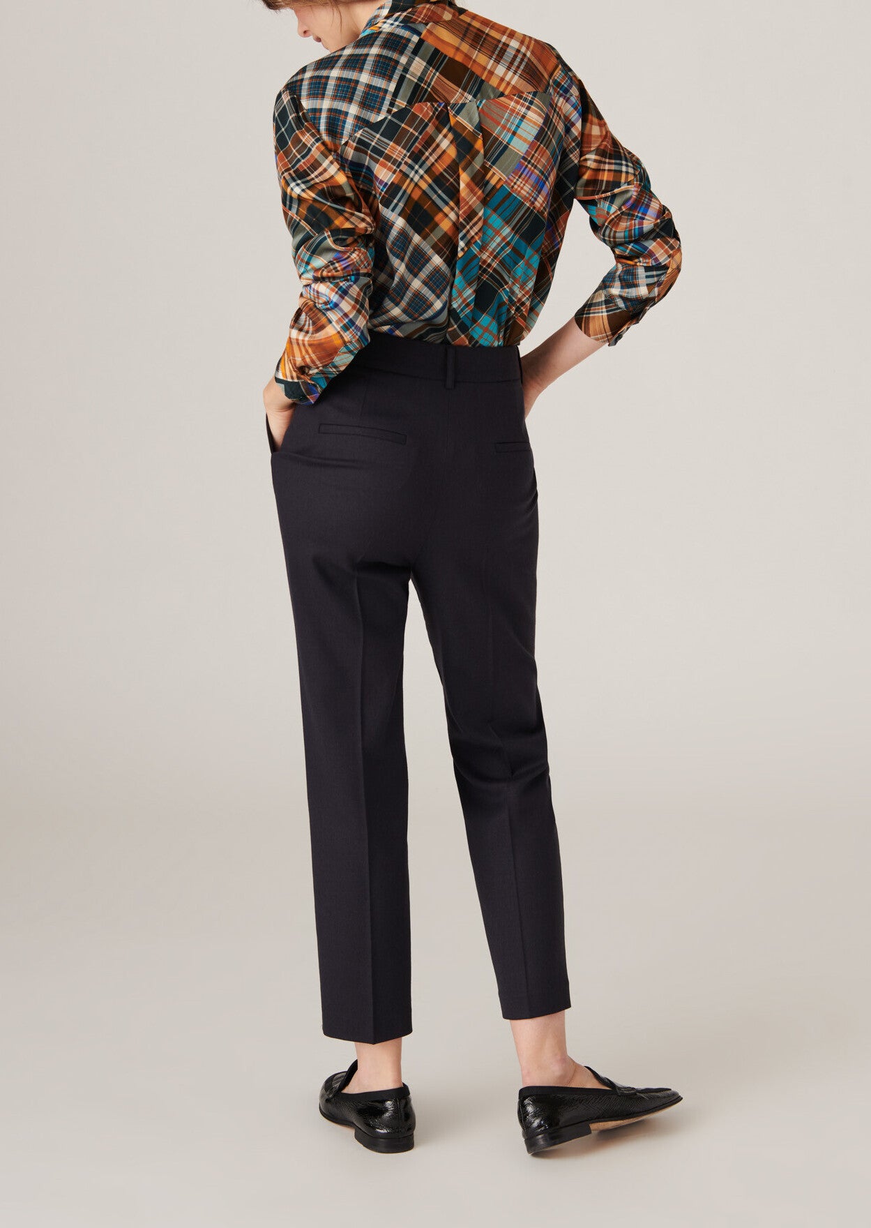 Pantalon Philippine en flanelle stretch bleu nuit Faume - seconde main