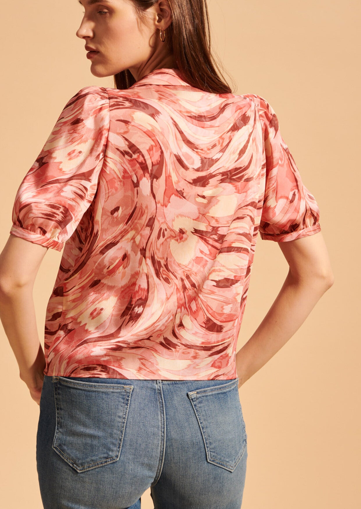 Chemise nouée Toma rose imprimé plume Faume - seconde main