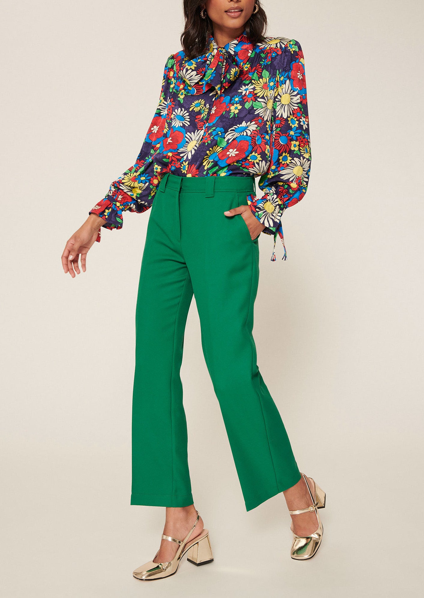 Pantalon Persanne vert en toile tailleur Faume - seconde main