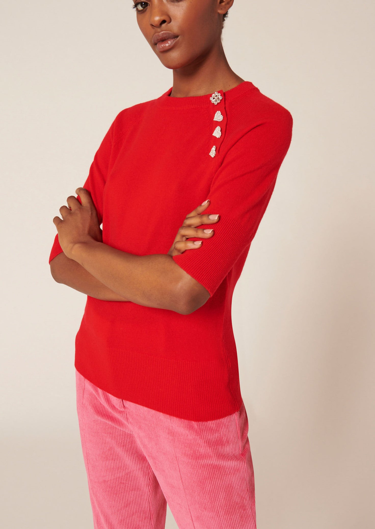 Pull Pastelle rouge en laine merinos Faume - seconde main