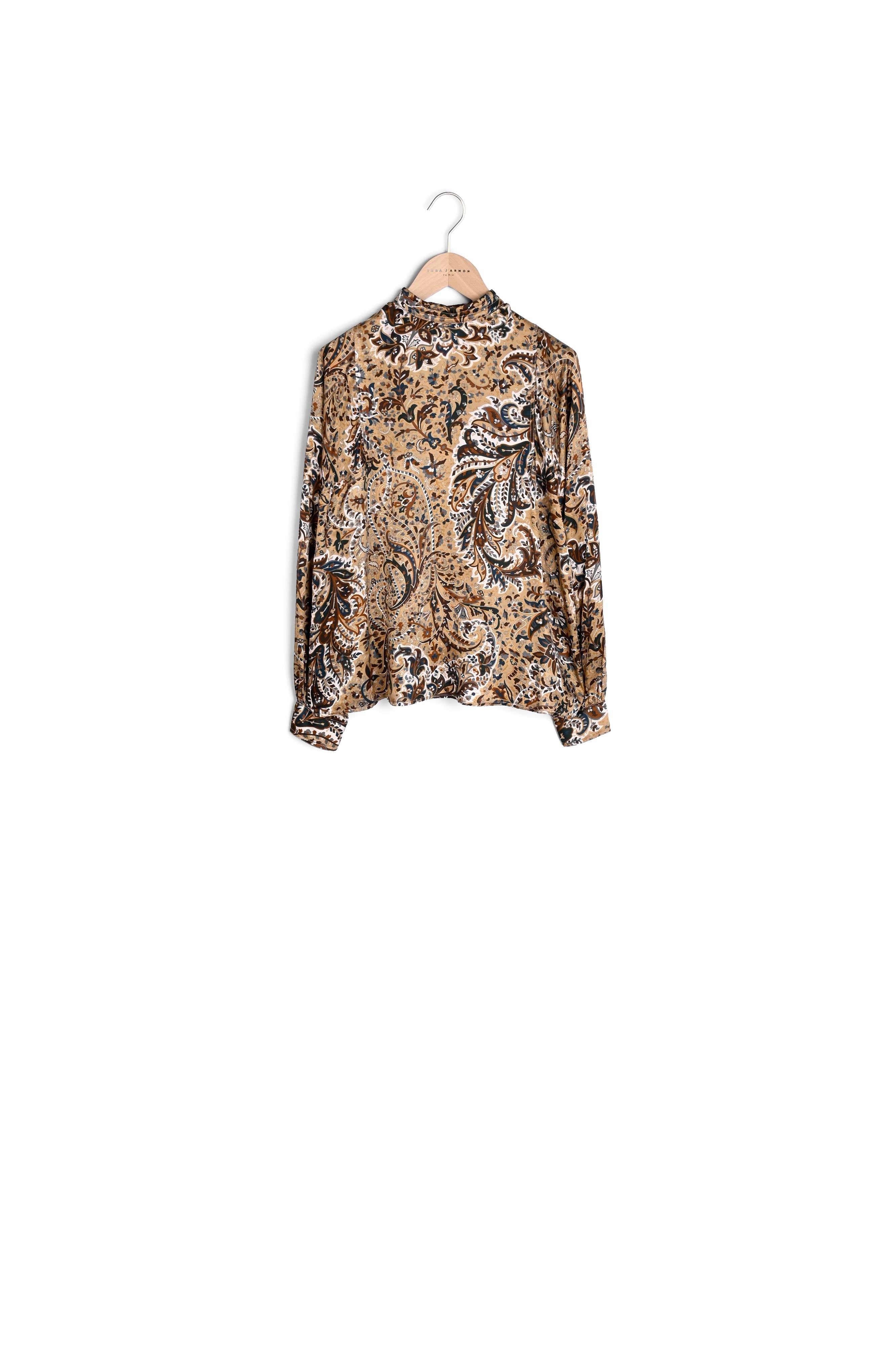Blouse Tribeca imprimé cachemire camel sur satin viscose de soie Faume - seconde main