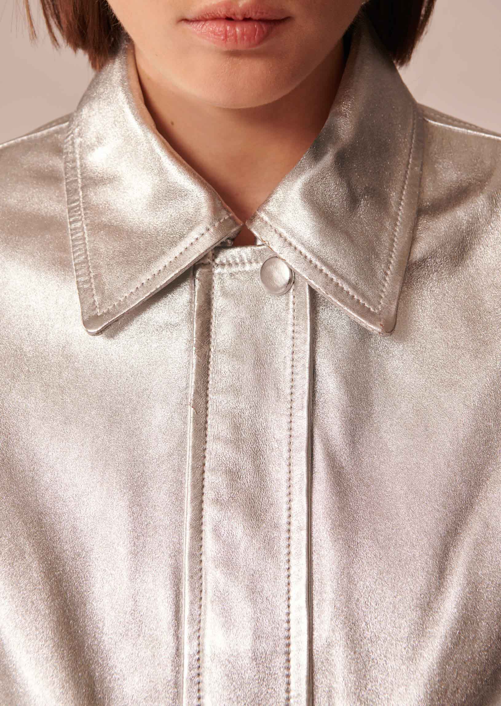 Blouson Vicenzo argenté en cuir Faume - seconde main