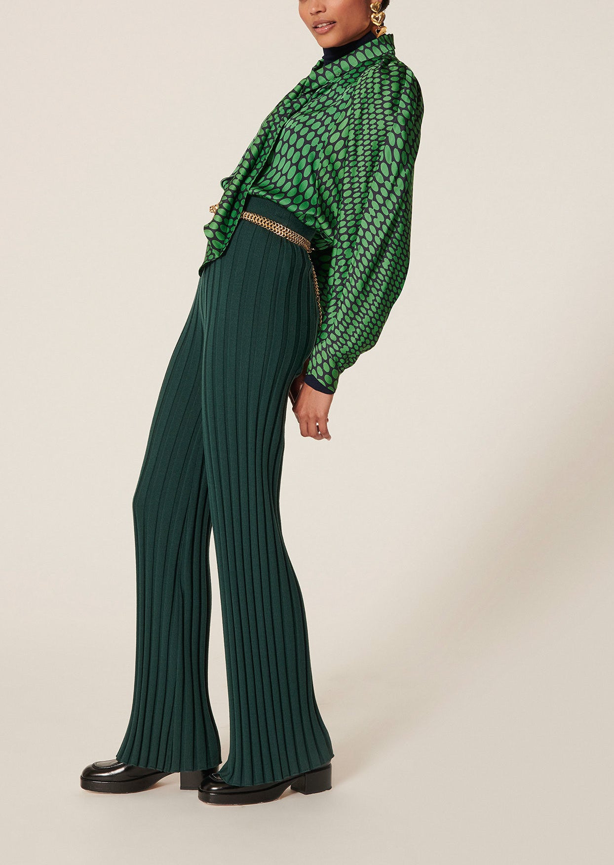 Pantalon Pannacotta vert en laine merinos Faume - seconde main