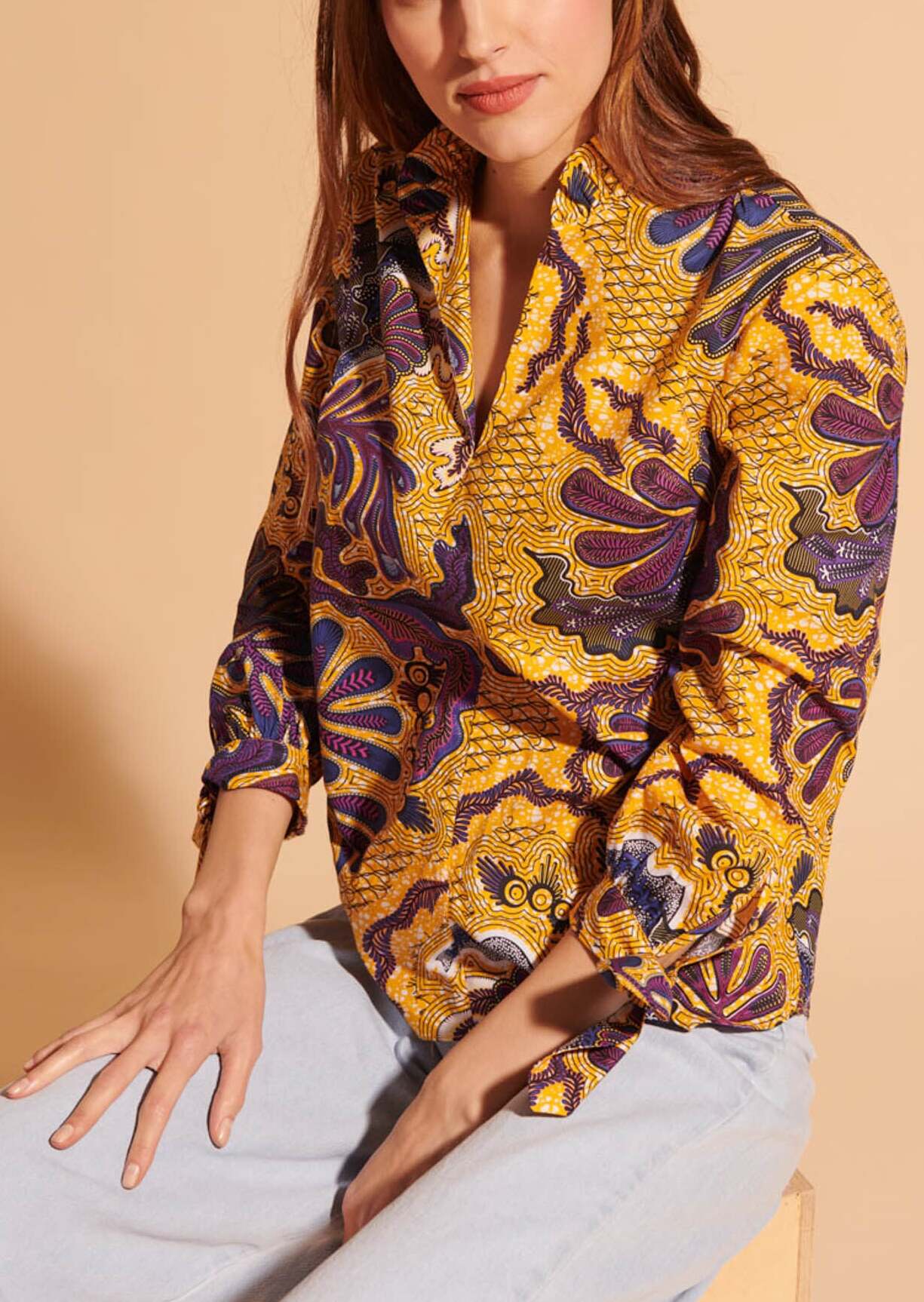 Blouse Tanya en popeline imprimé wax jaune Faume - seconde main