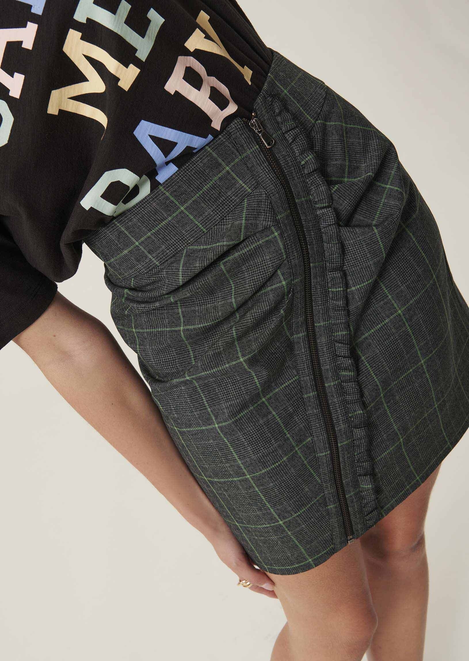 Jupe Jacqueline gris foncé imprimée Prince de Galles vert Faume - seconde main