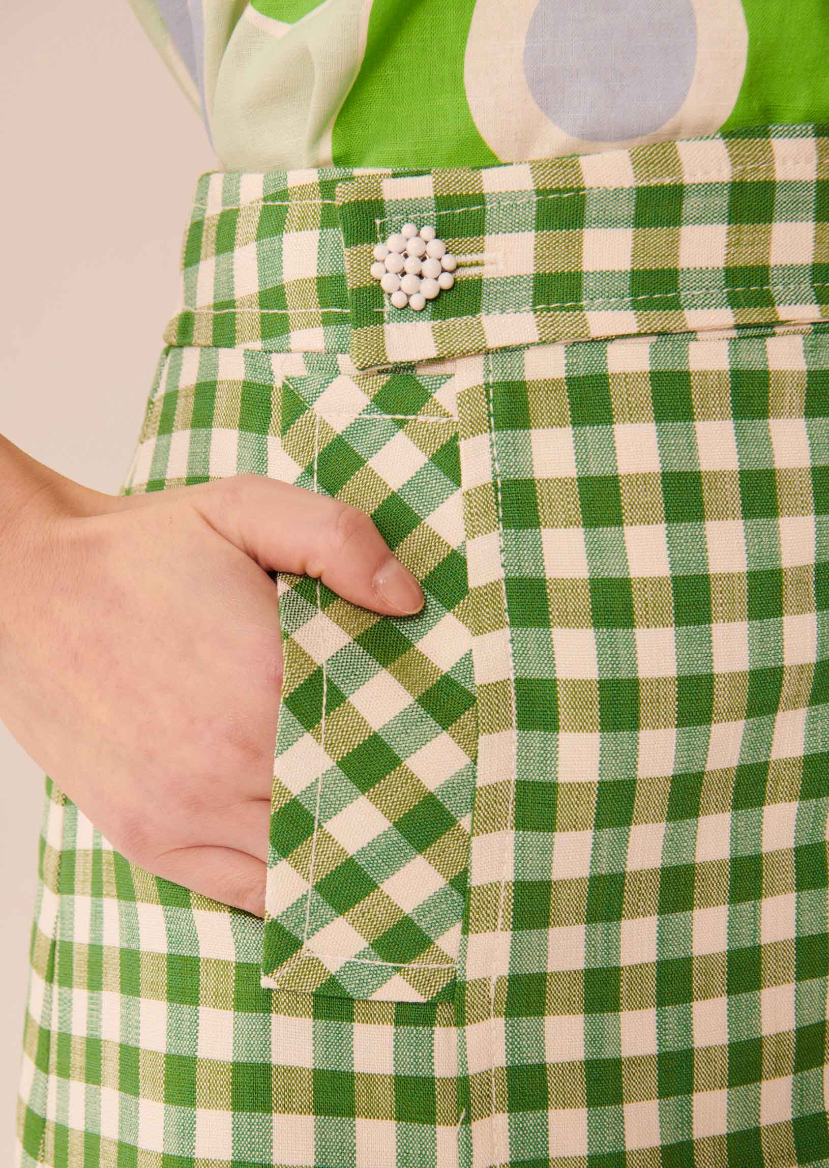 Jupe Jimmy vert kaki en vichy Faume - seconde main