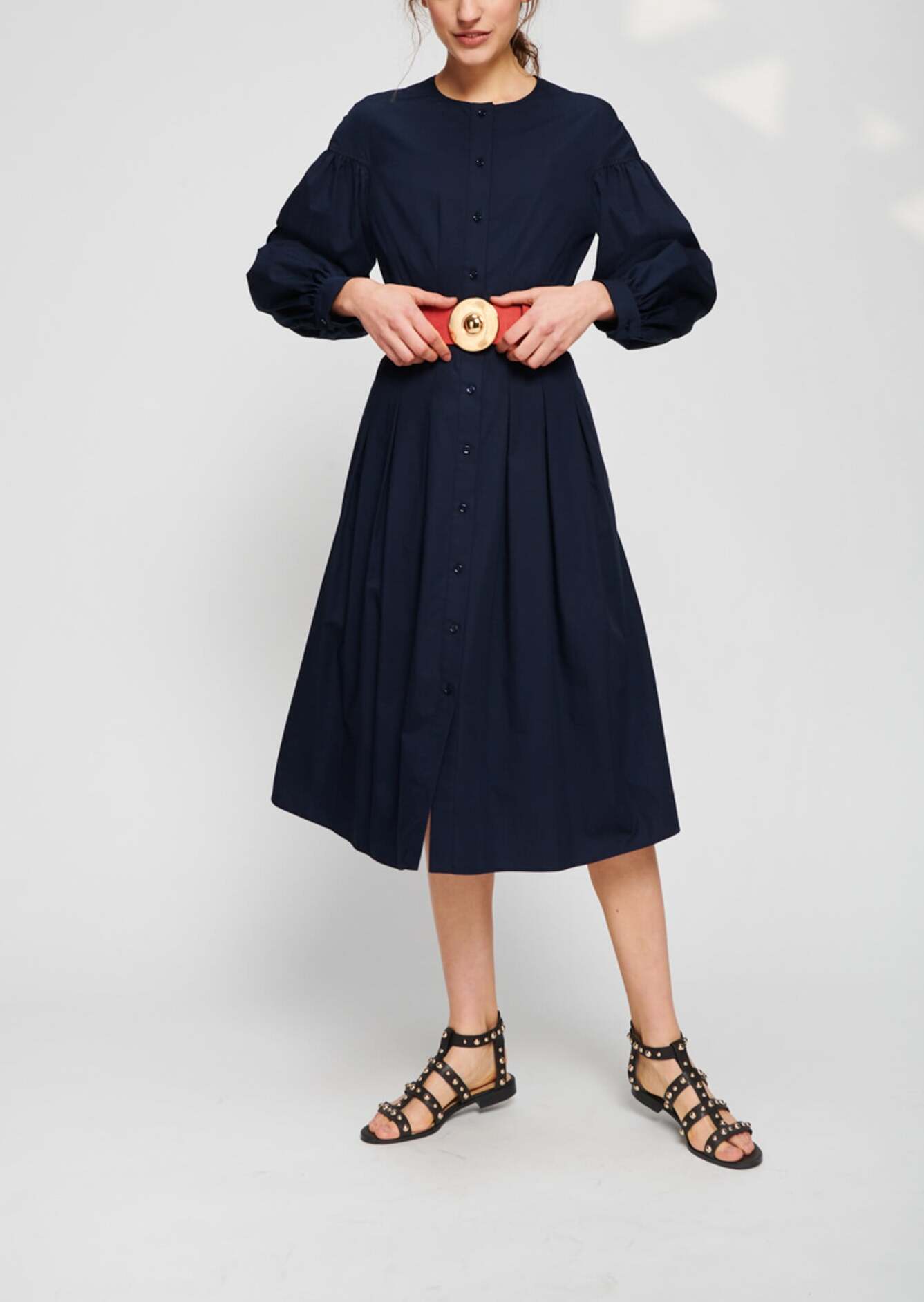 Robe chemise en popeline de coton bleu nuit Faume - seconde main