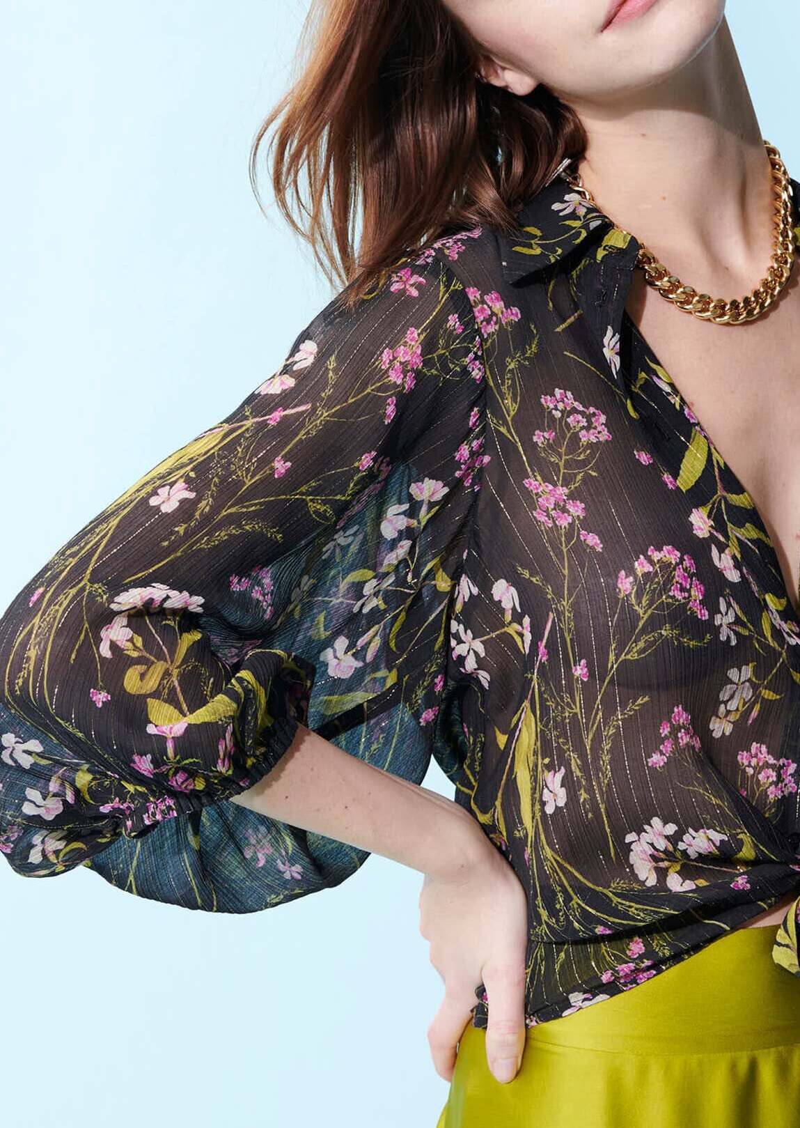 Chemise Colette noire imprimé fleuri en lurex Faume - seconde main