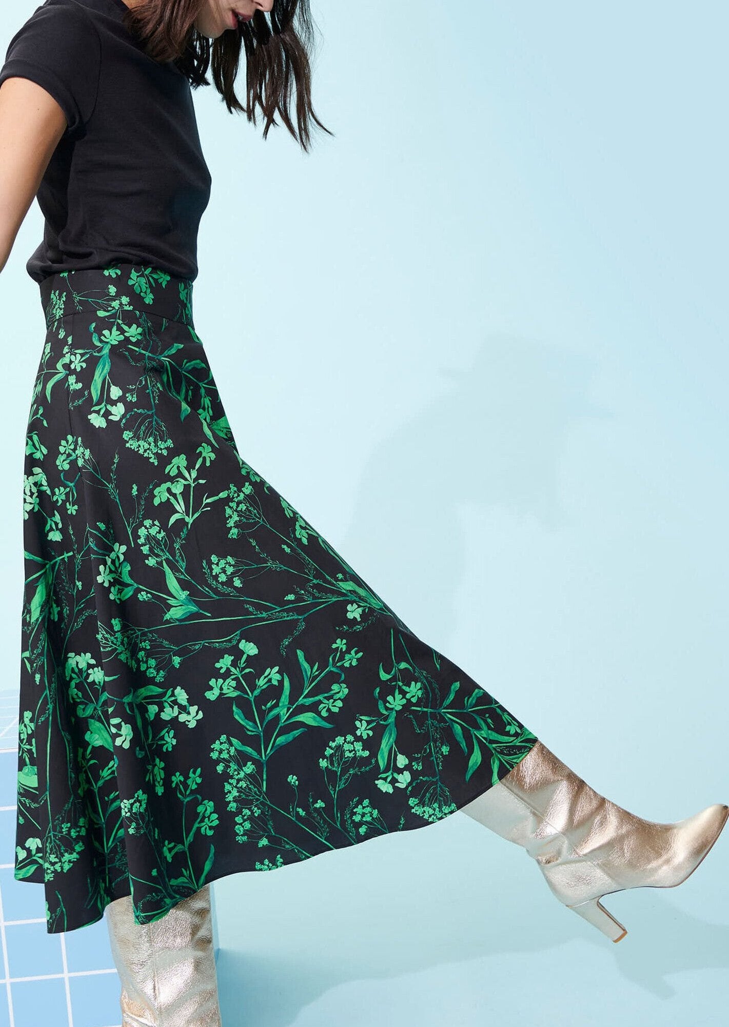 Jupe Jeanette noire imprimé fleuri en popeline de coton Faume - seconde main