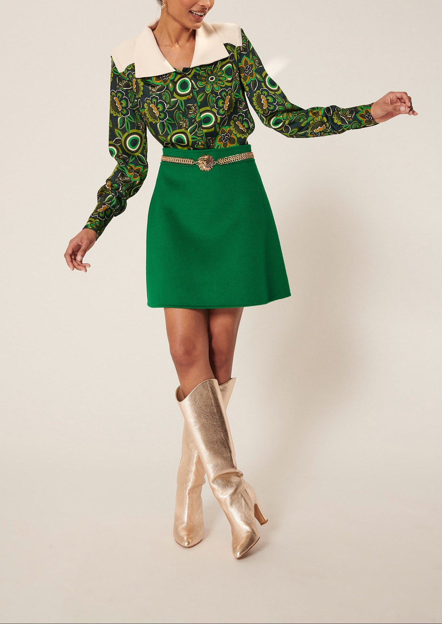 Jupe Jaina verte en laine double face Faume - seconde main