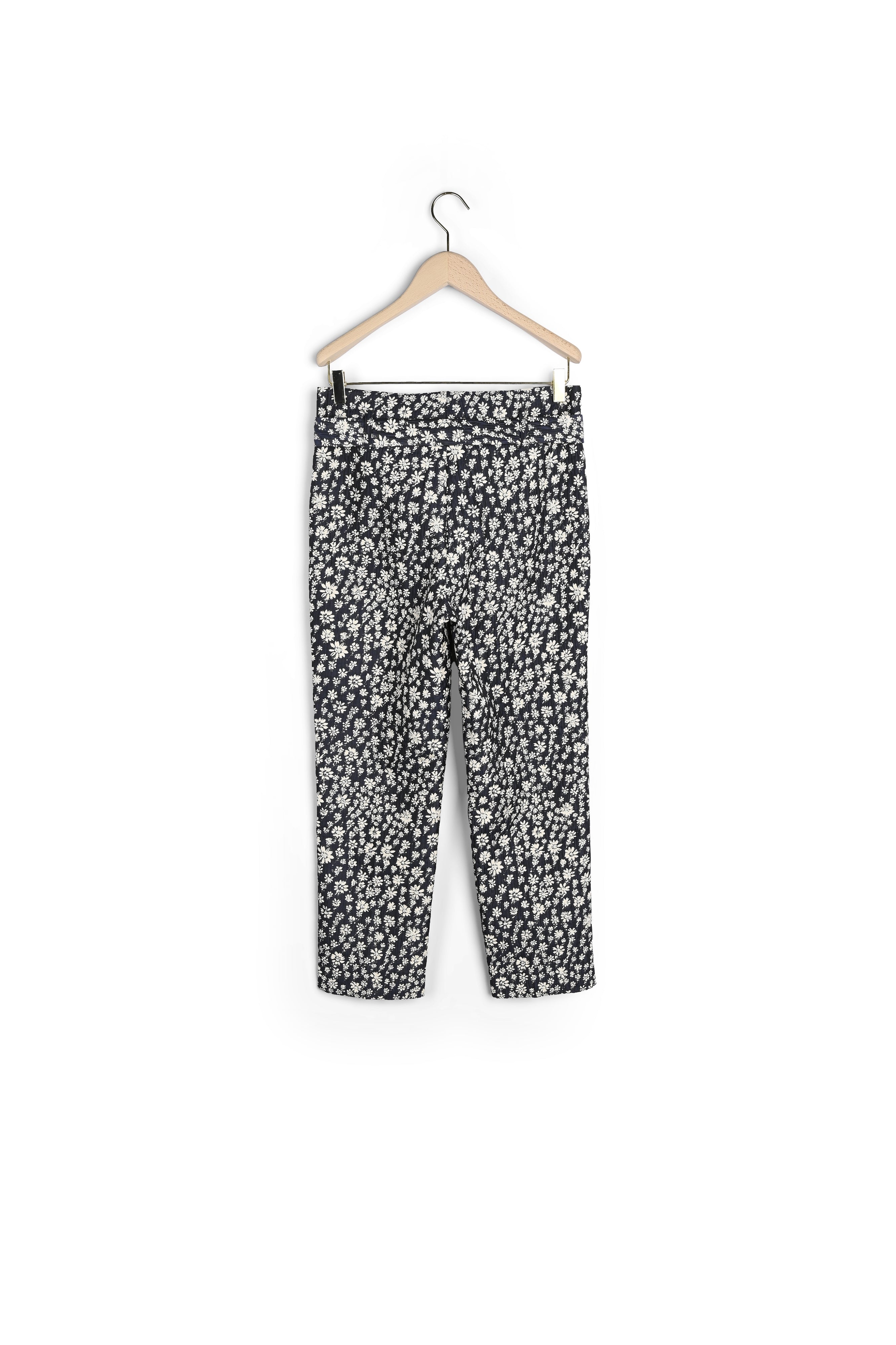 Pantalon Petillante bleu nuit en jacquard à fleurs Faume - seconde main