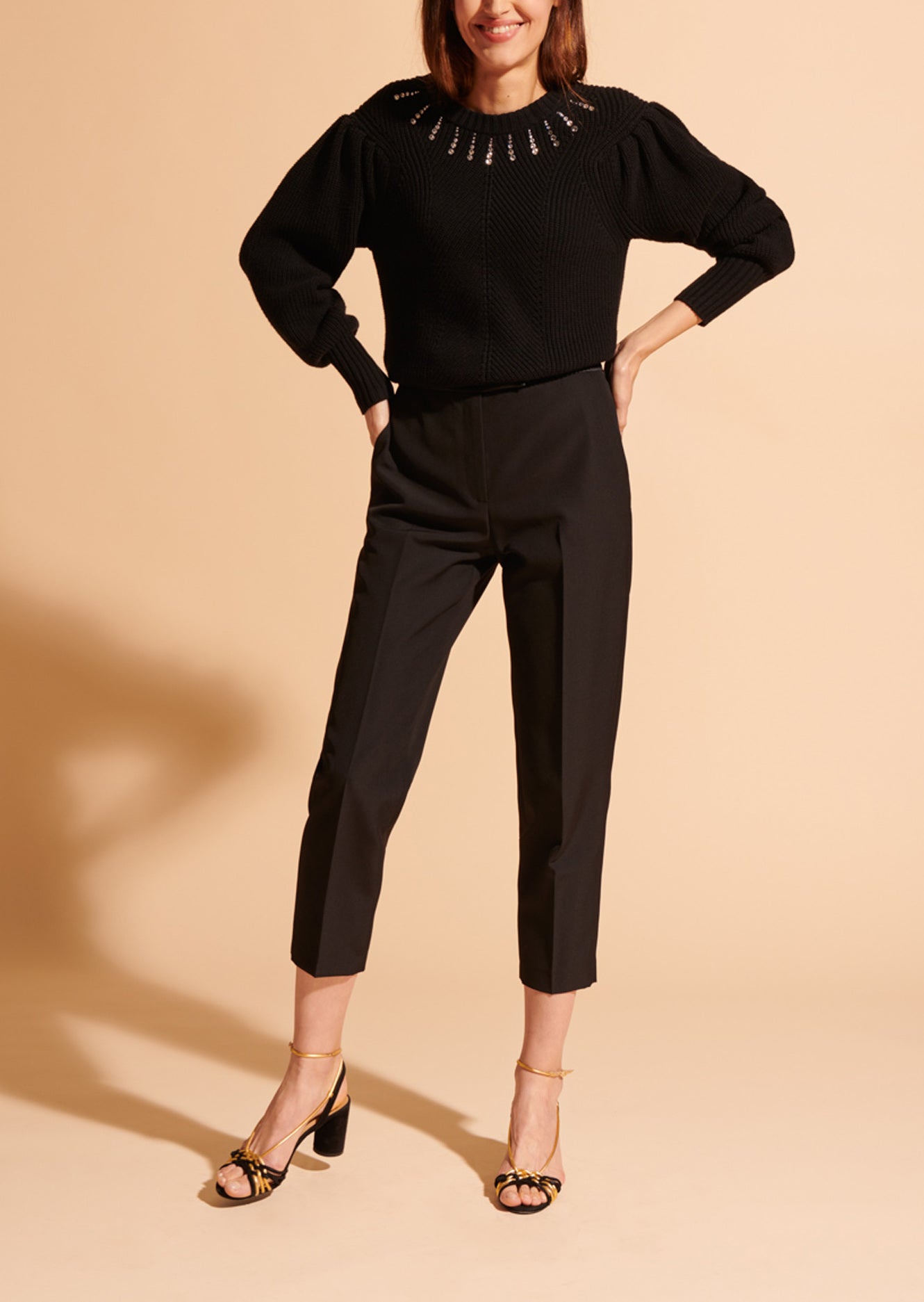 Pantalon cigarette Pacôme noir en laine vierge Faume - seconde main