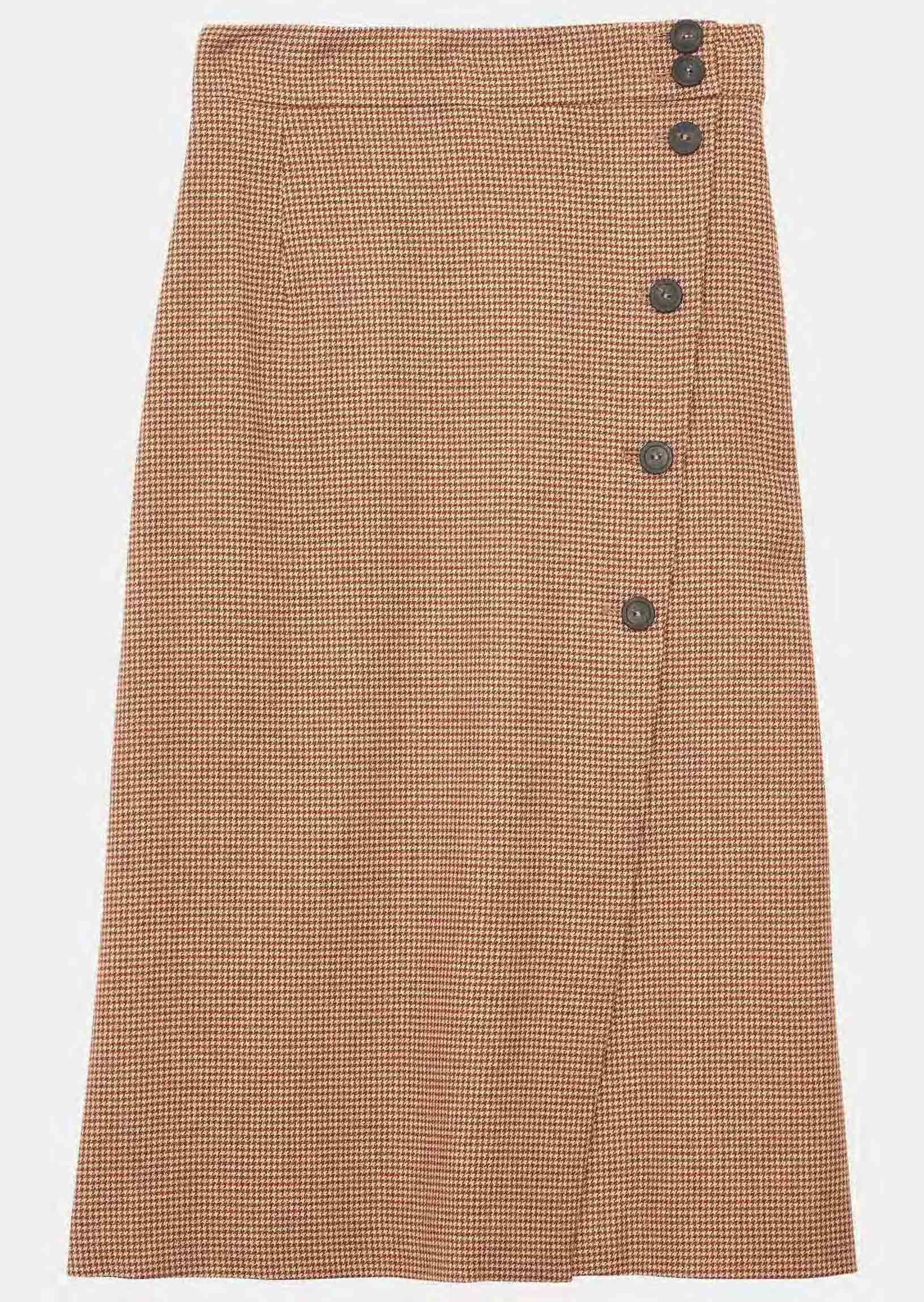 Jupe Jicaron marron en flanelle pied de coq Faume - seconde main