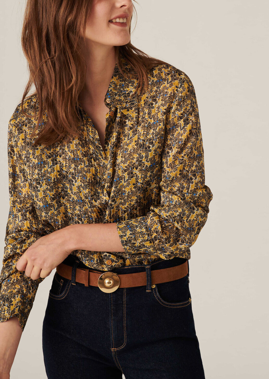 Chemise Tarot en viscose lurex imprimé jardin d'hiver mordorée Faume - seconde main