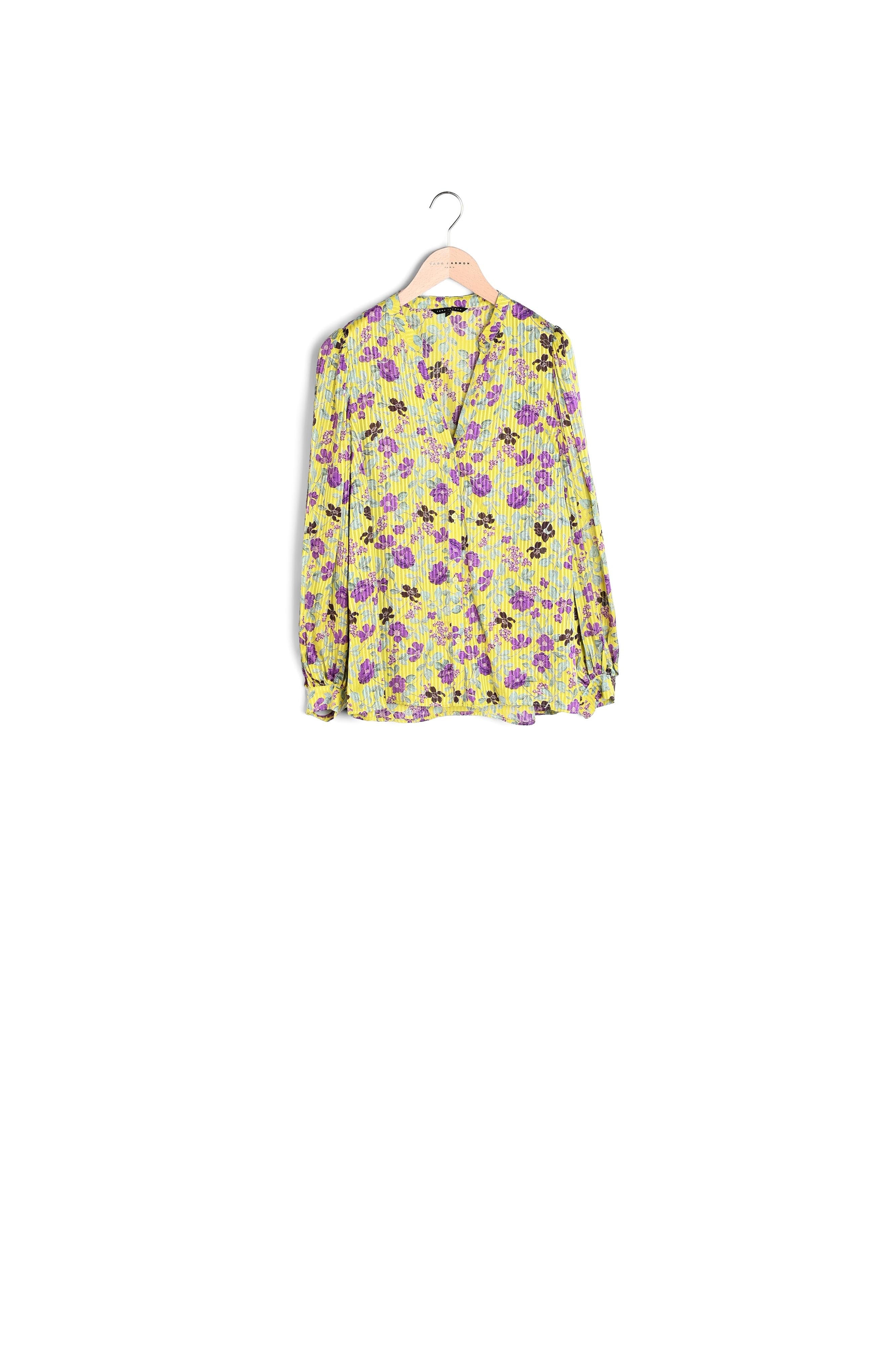 Chemise Tim jaune en viscose et lurex imprimé fleurs Faume - seconde main