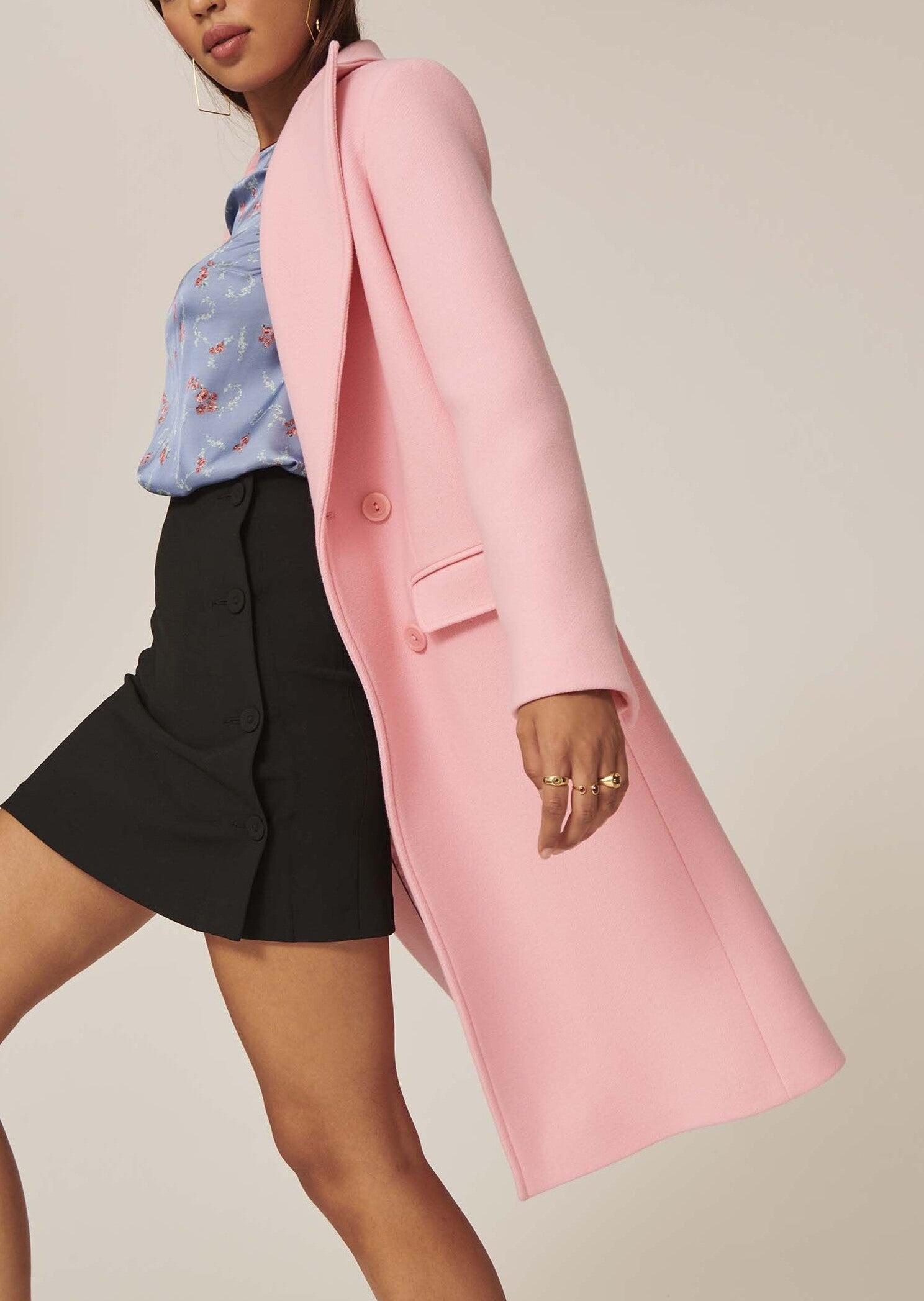 Manteau Mariana rose pâle en drap caban Faume - seconde main