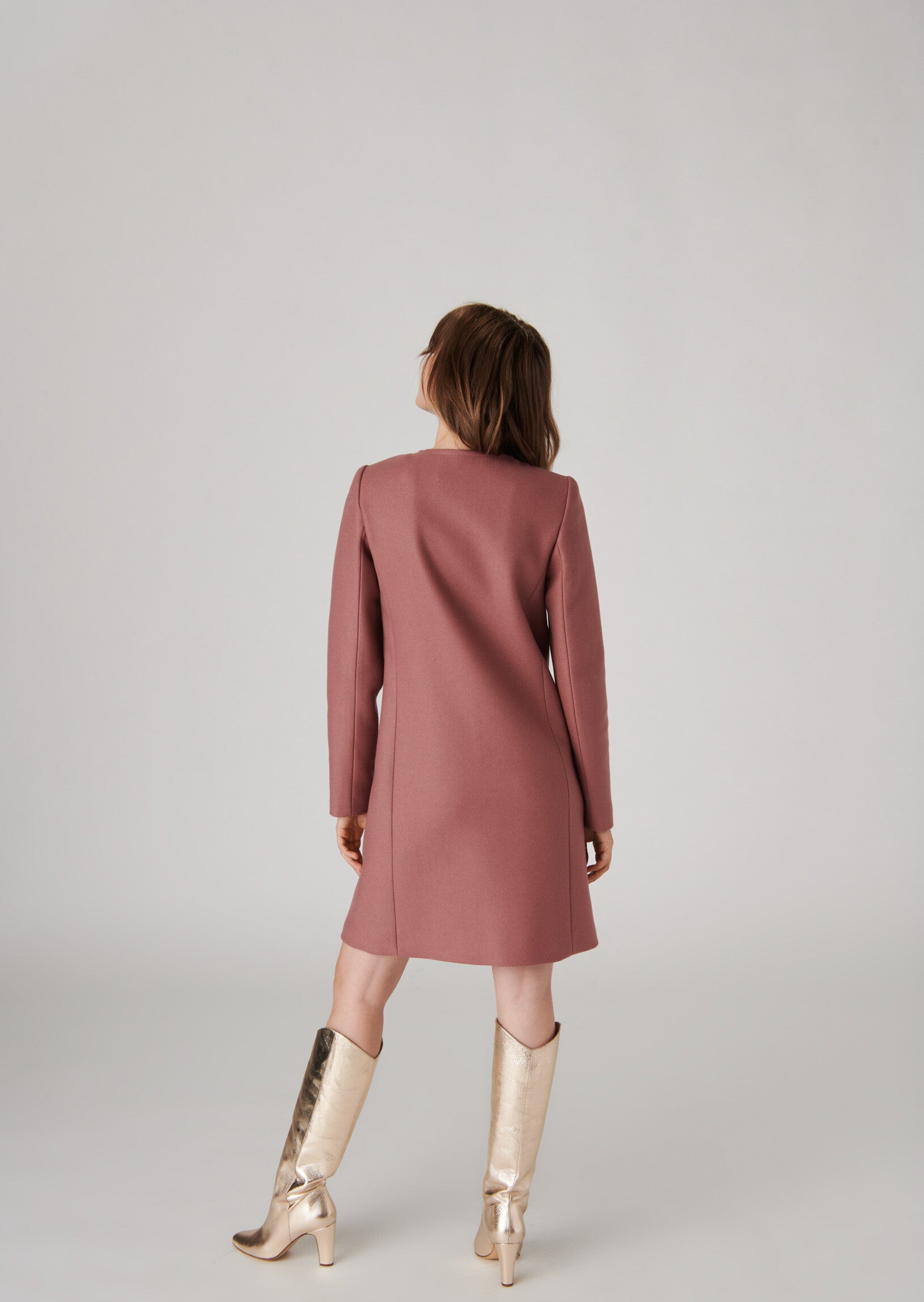 Manteau Mila fermeture asymétrique en drap de laine bois de rose Faume - seconde main