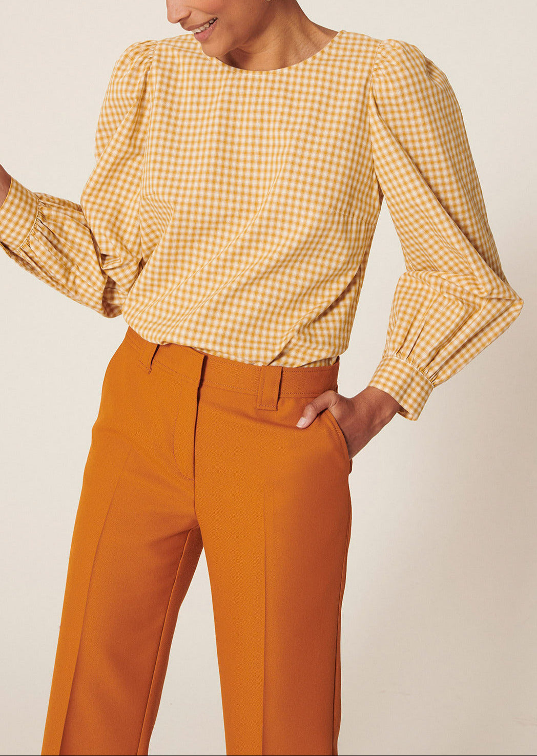 Top Tonina jaune à carreaux en popeline de coton Faume - seconde main