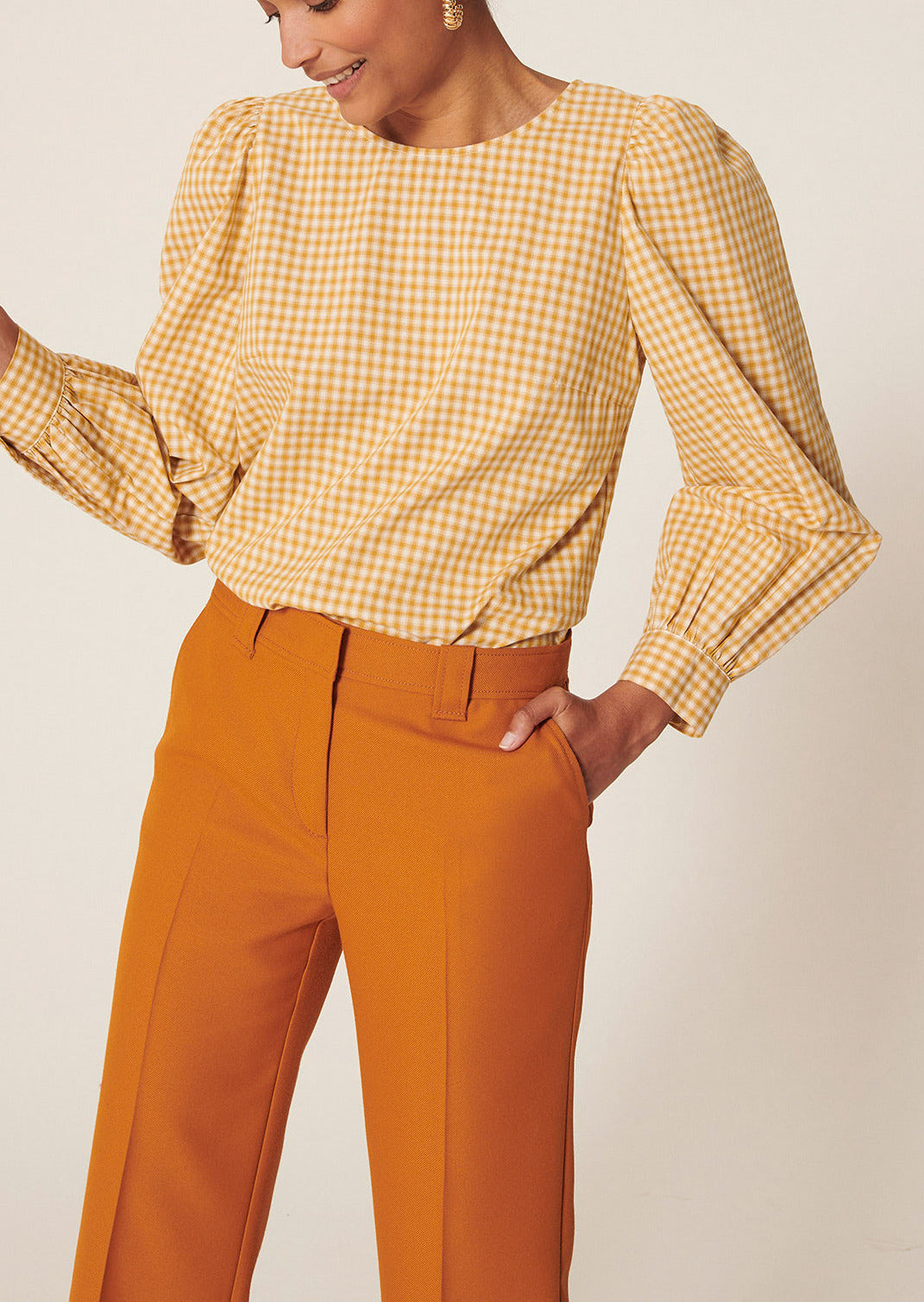 Top Tonina jaune à carreaux en popeline de coton Faume - seconde main