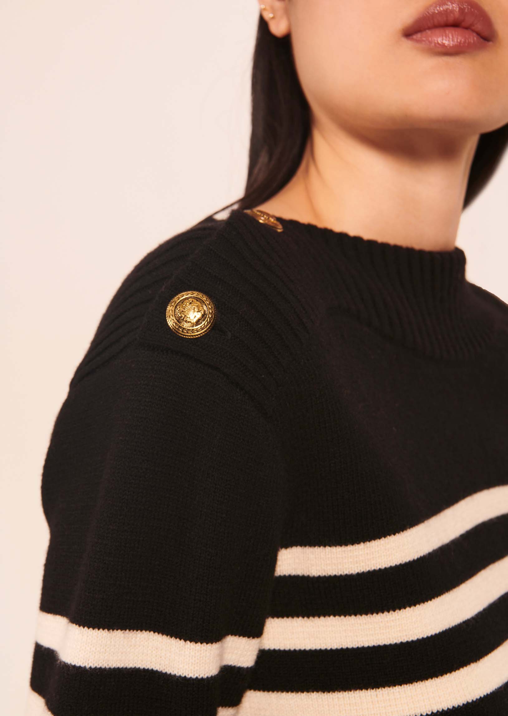 Pull Poete noir marinière en laine Faume - seconde main