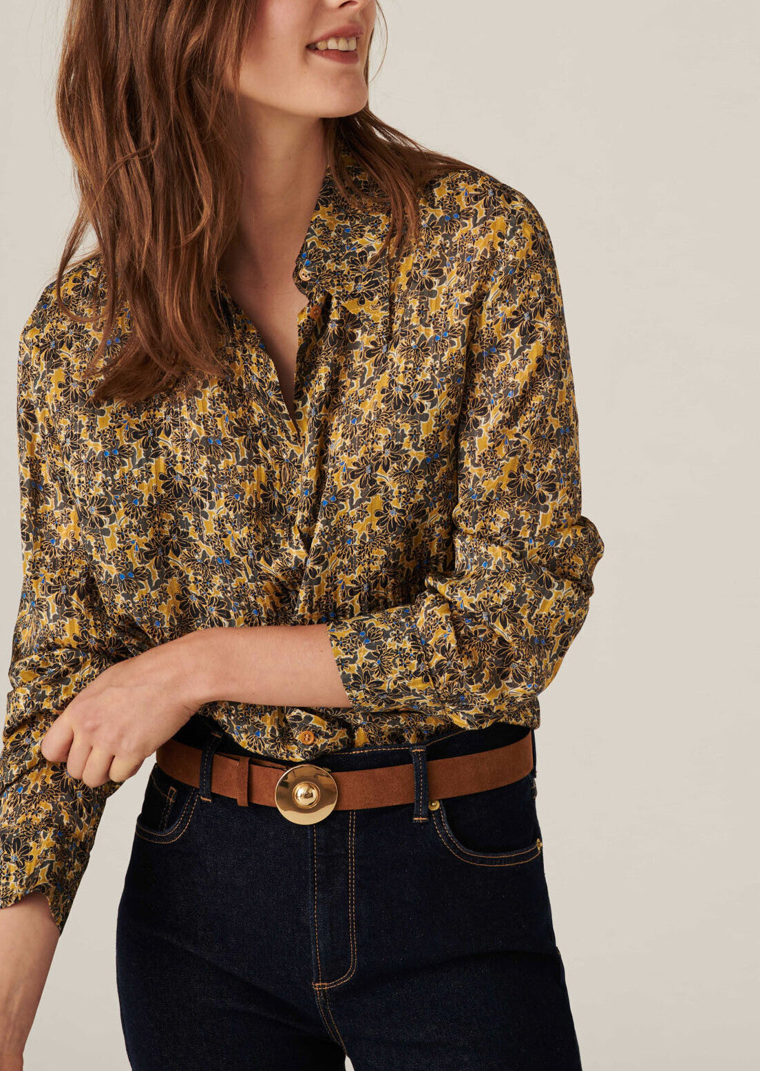 Chemise Tarot en viscose lurex imprimé jardin d'hiver mordorée Faume - seconde main