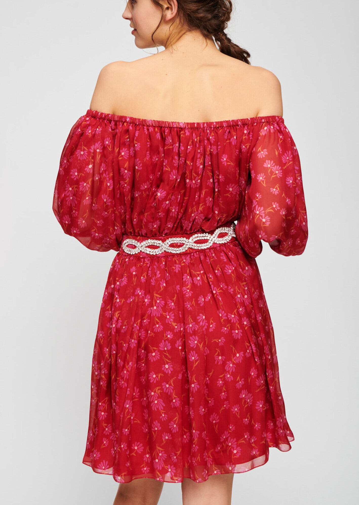 Robe rouge imprimé sur mousseline de soie Faume - seconde main