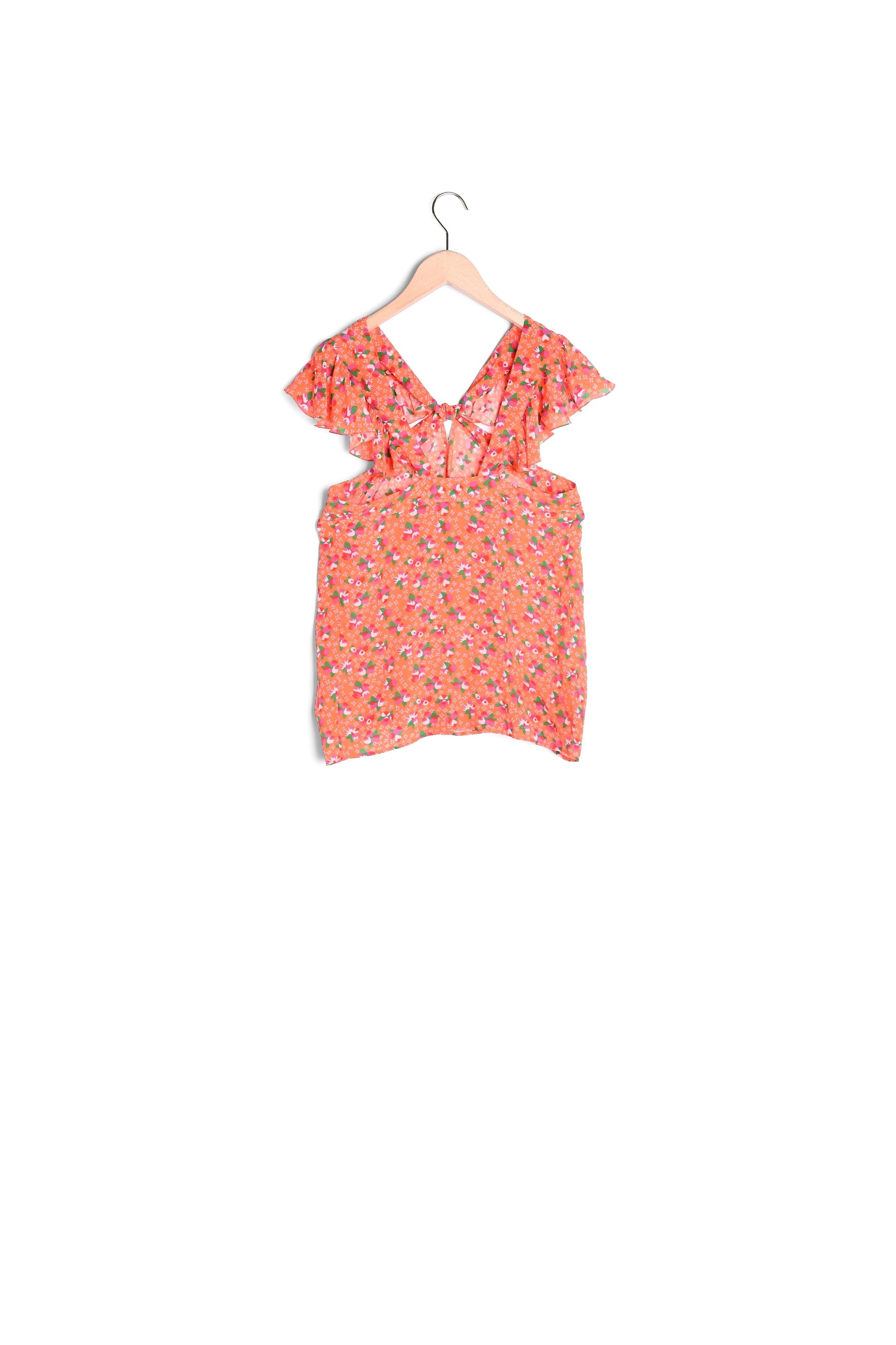 Top orange en soie imprimé cerises Faume - seconde main