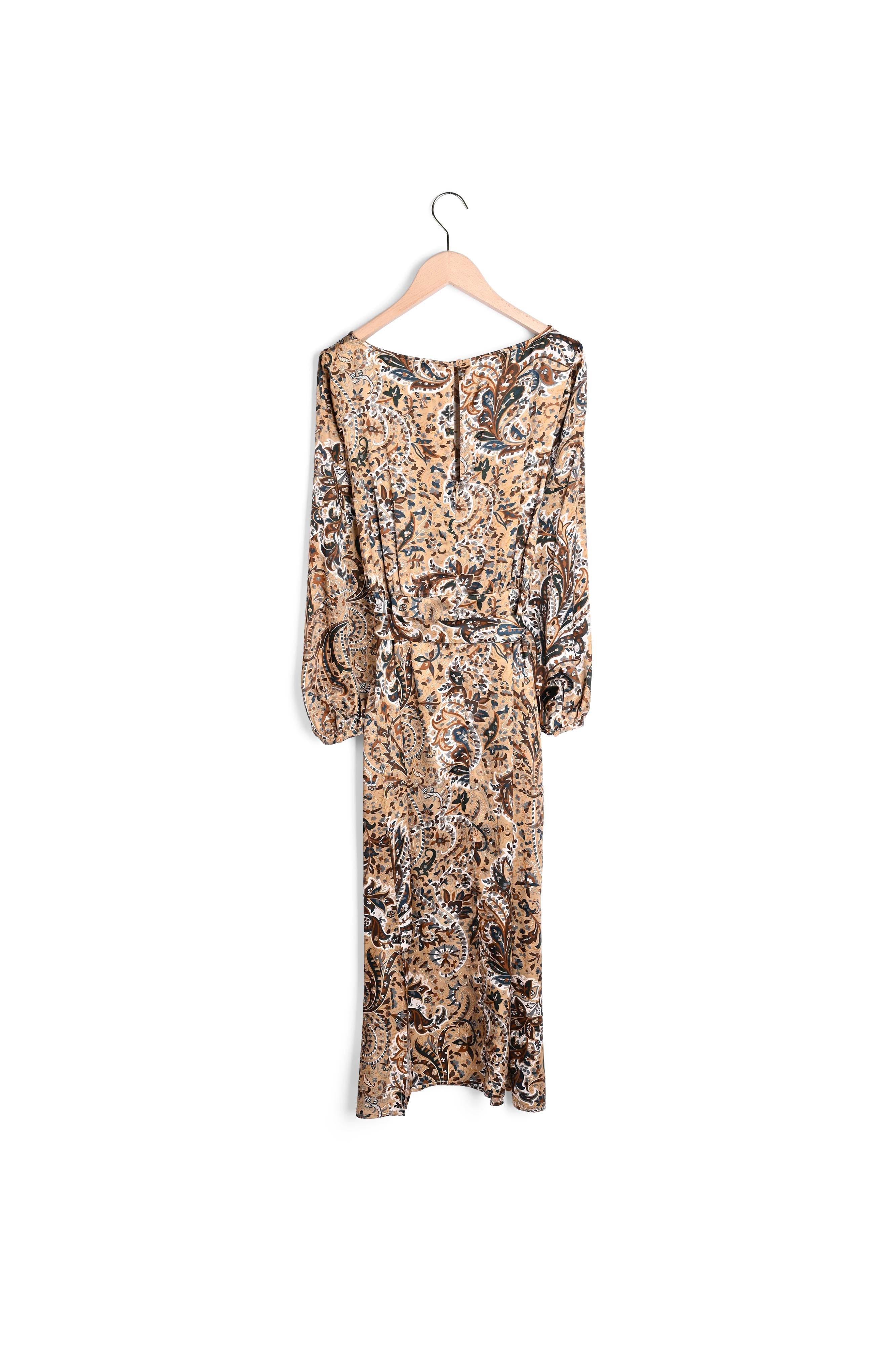 Robe Rylly mi-longue camel imprimé cachemire en satin viscose de soie Faume - seconde main