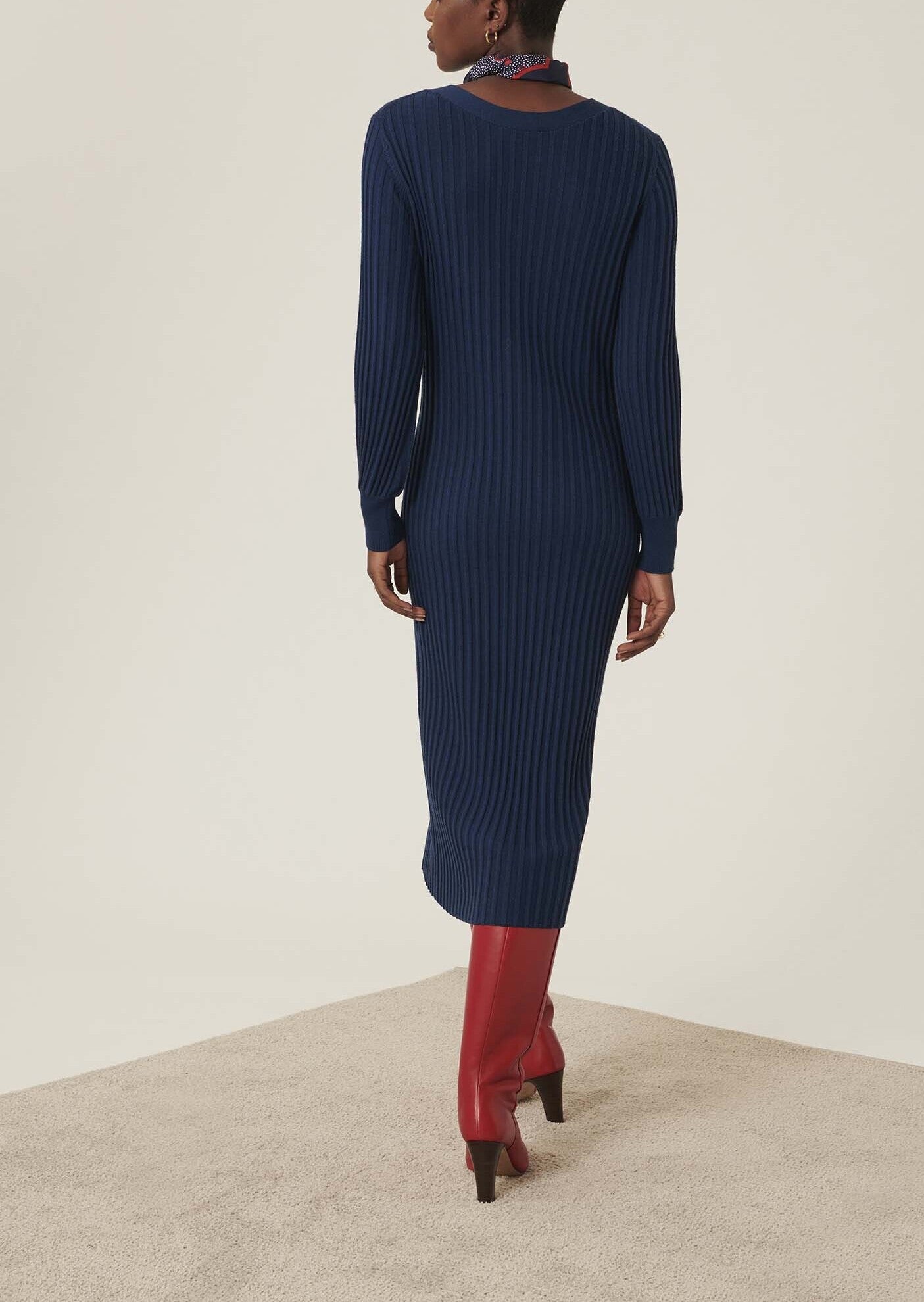 Robe Rydel bleu indigo en merinos extrafin Faume - seconde main