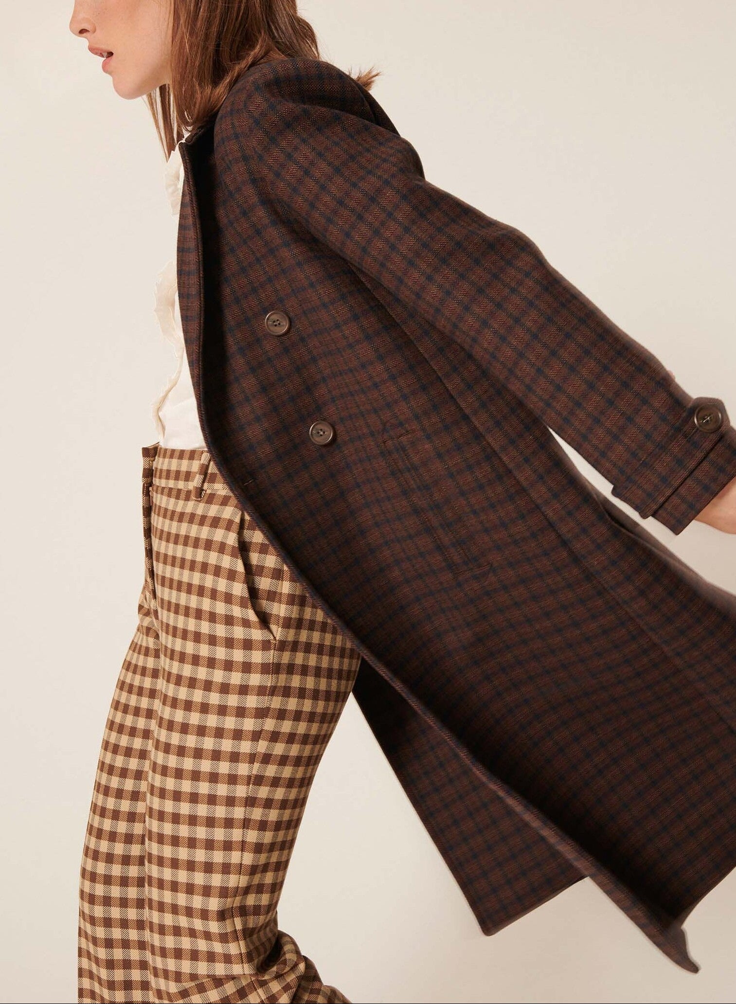 Manteau Majestueux marron à carreaux en laine Faume - seconde main