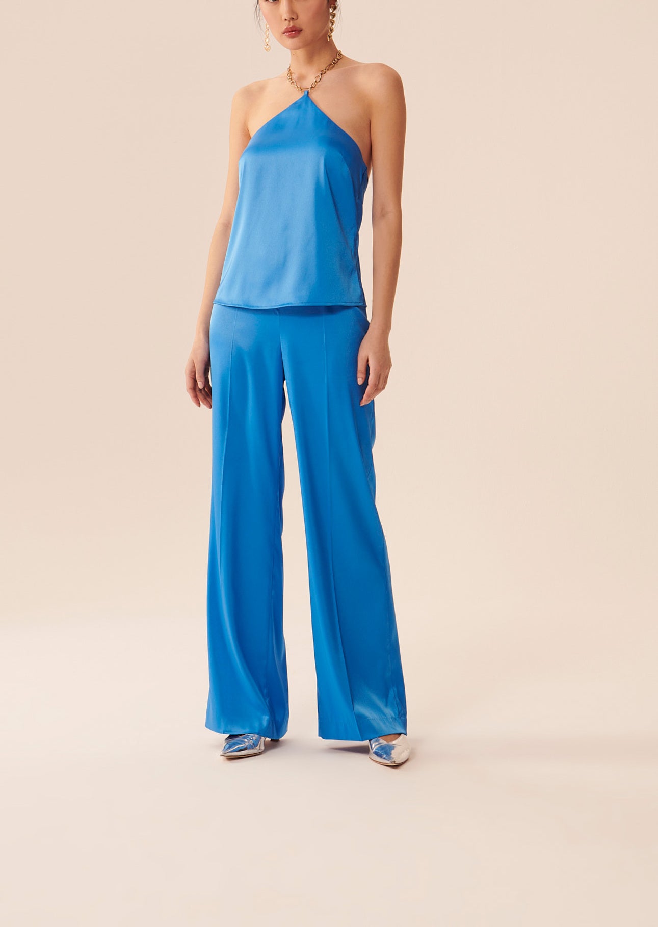 Top Twenties bleu en satin Faume - seconde main