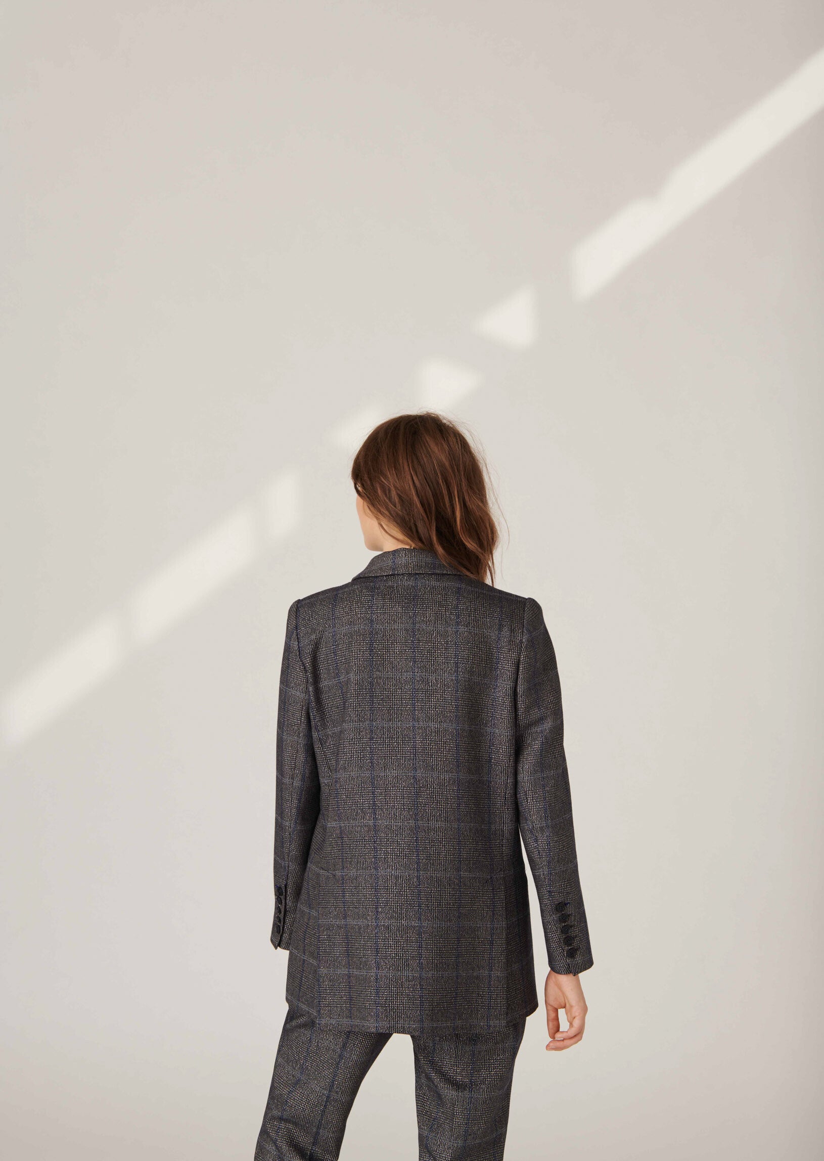 Veste de tailleur Valiera en tartan lurex bleu nuit et gris Faume - seconde main