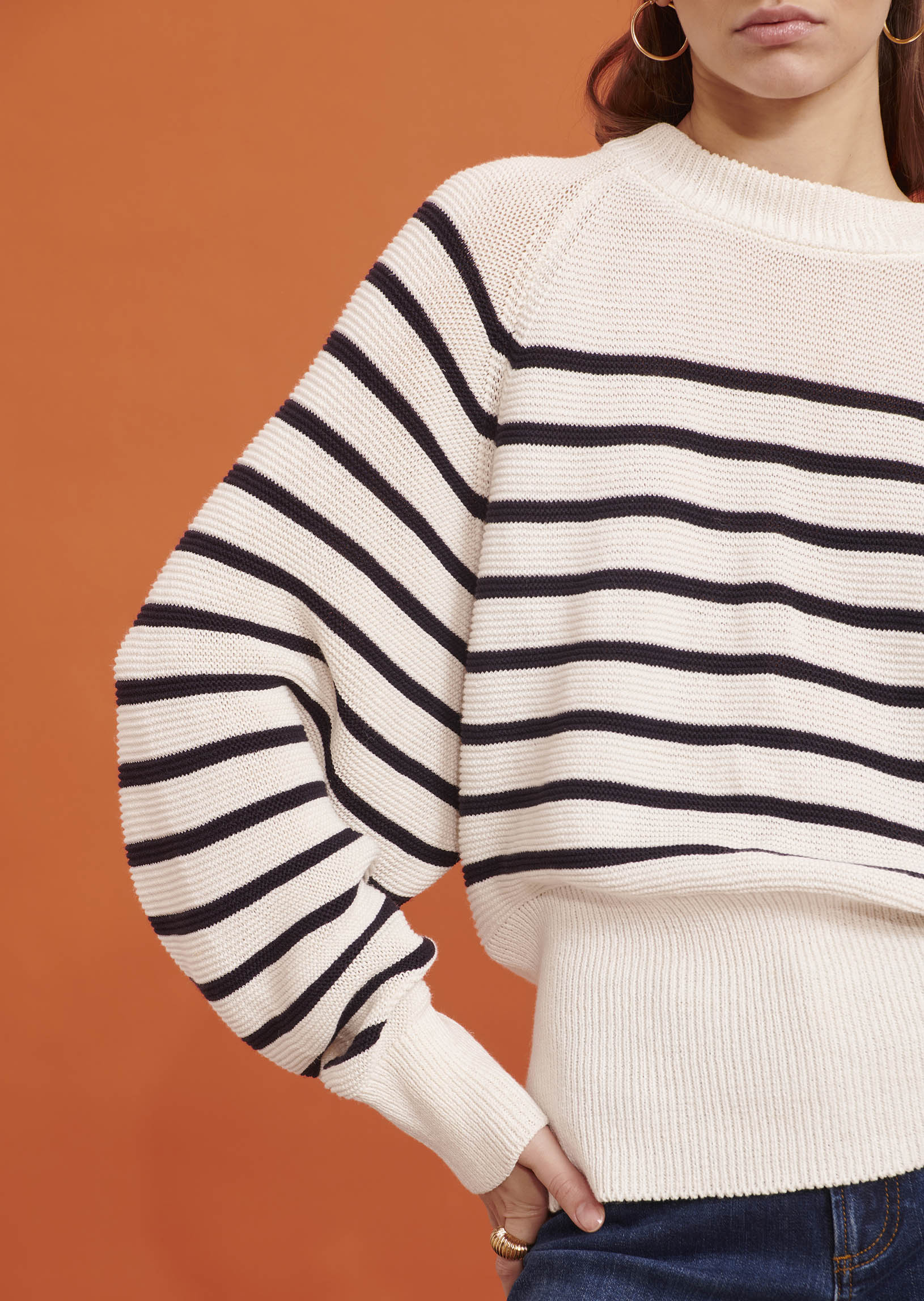 Pull Parisienne écru marinière en lin et coton Faume - seconde main