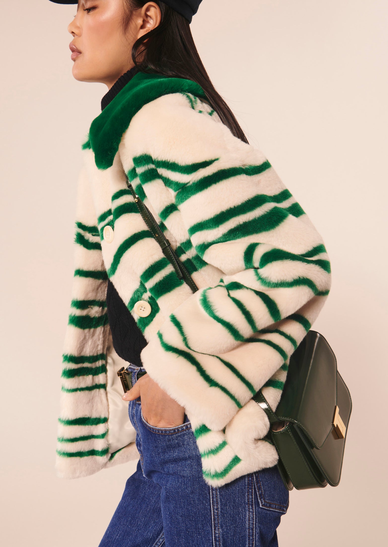 Manteau Matt écru à rayures en fausse fourrure Faume - seconde main