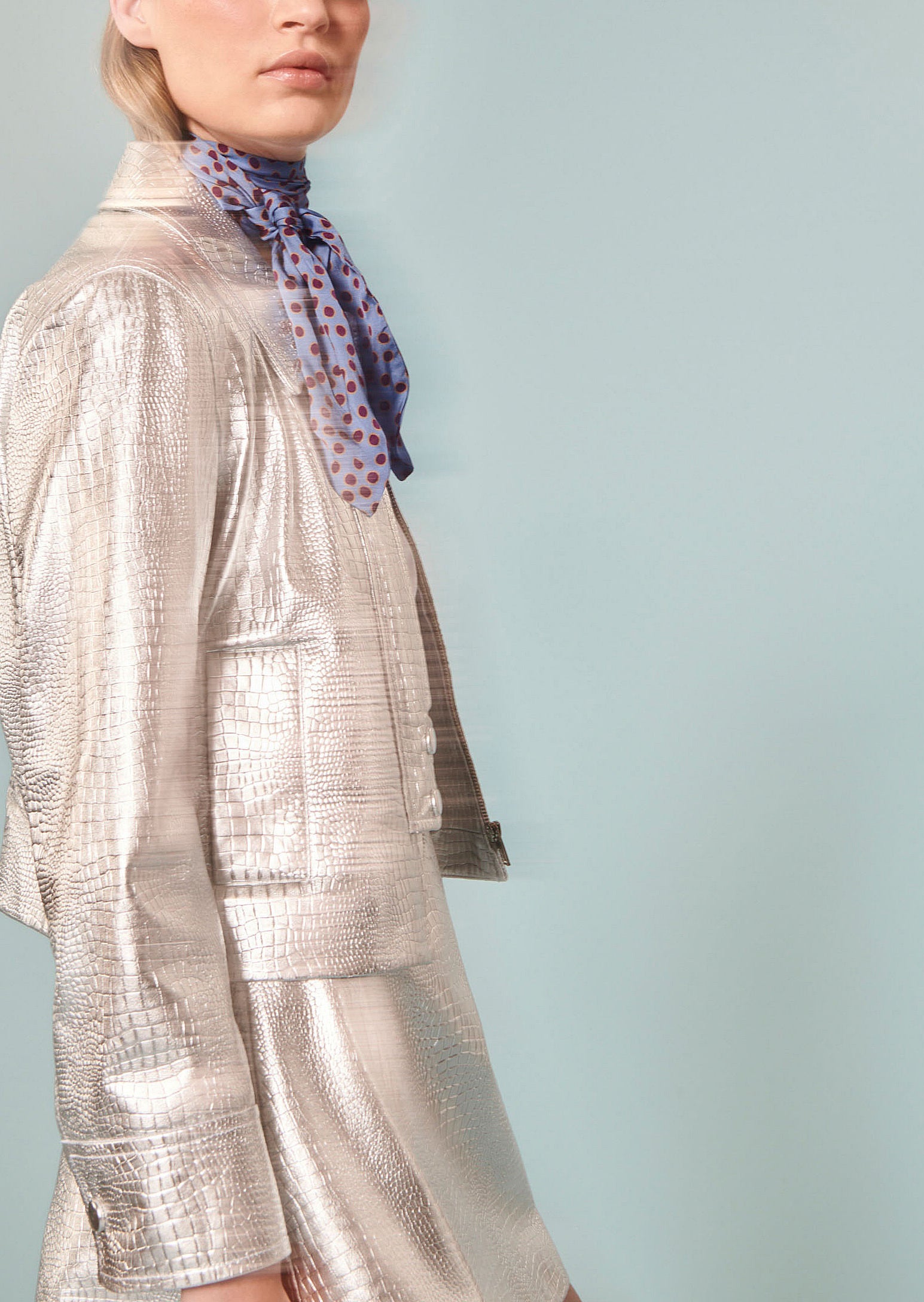 Veste Valente argentée en cuir effet croco Faume - seconde main