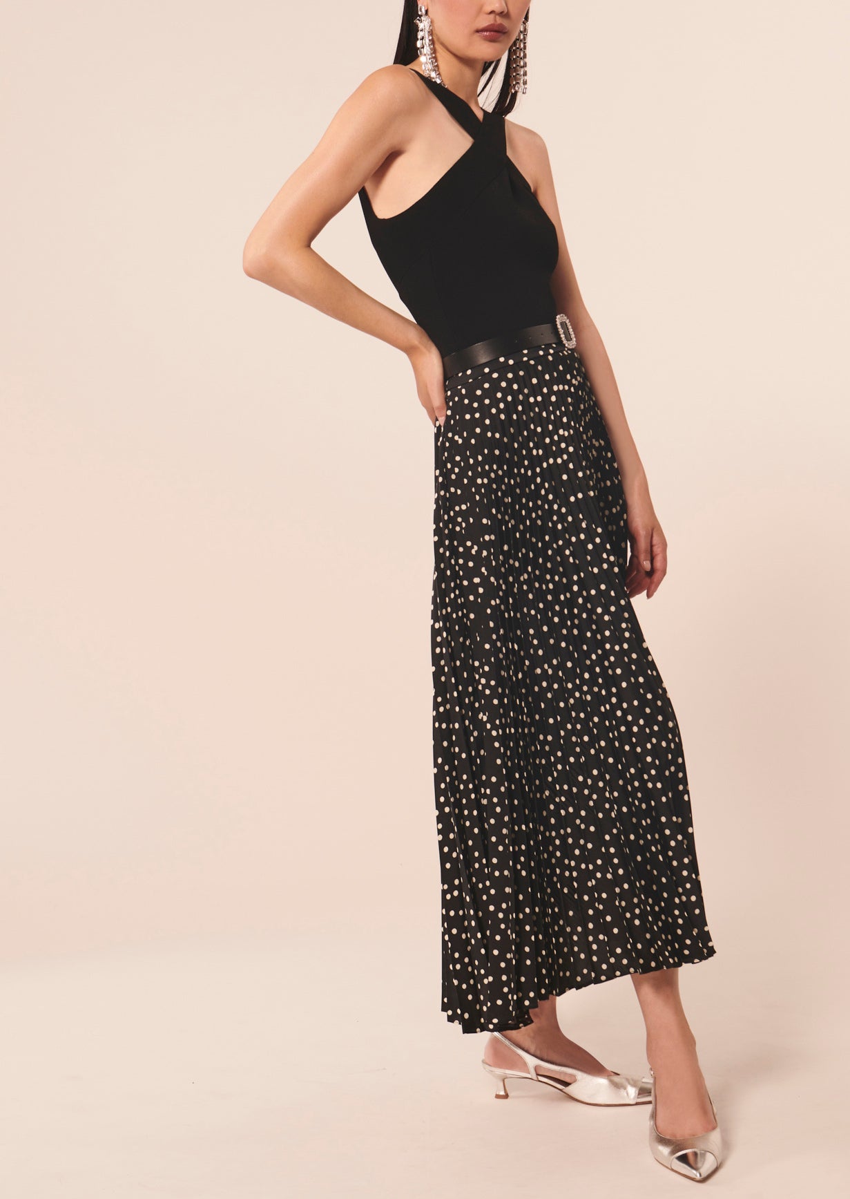 Jupe Jemma noire imprimé à pois Faume - seconde main