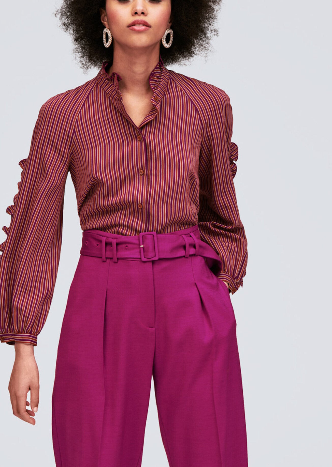 Chemise mauve en viscose à rayures chics Faume - seconde main