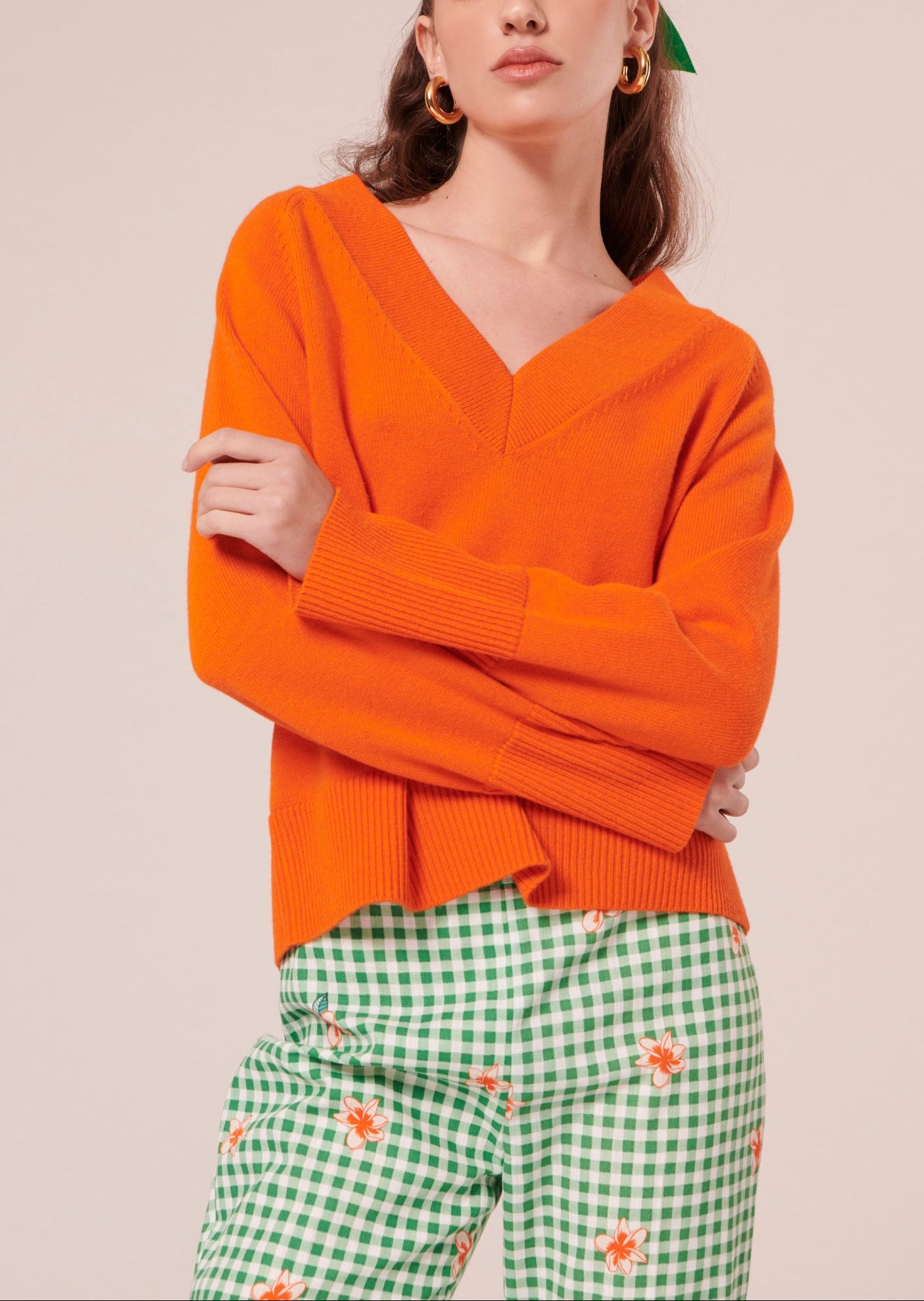 Pull Penelope orange en laine mérinos et alpaga Faume - seconde main