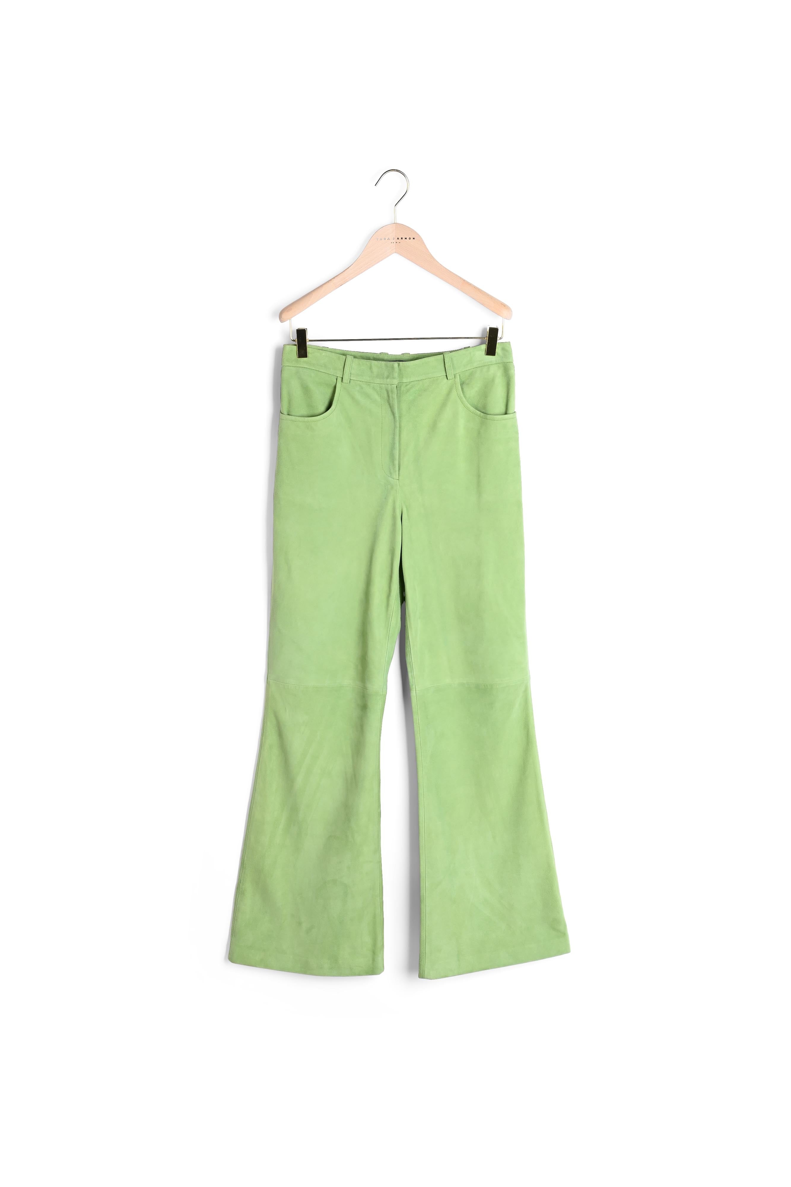 Pantalon Prosperi vert kaki en cuir suédine Faume - seconde main