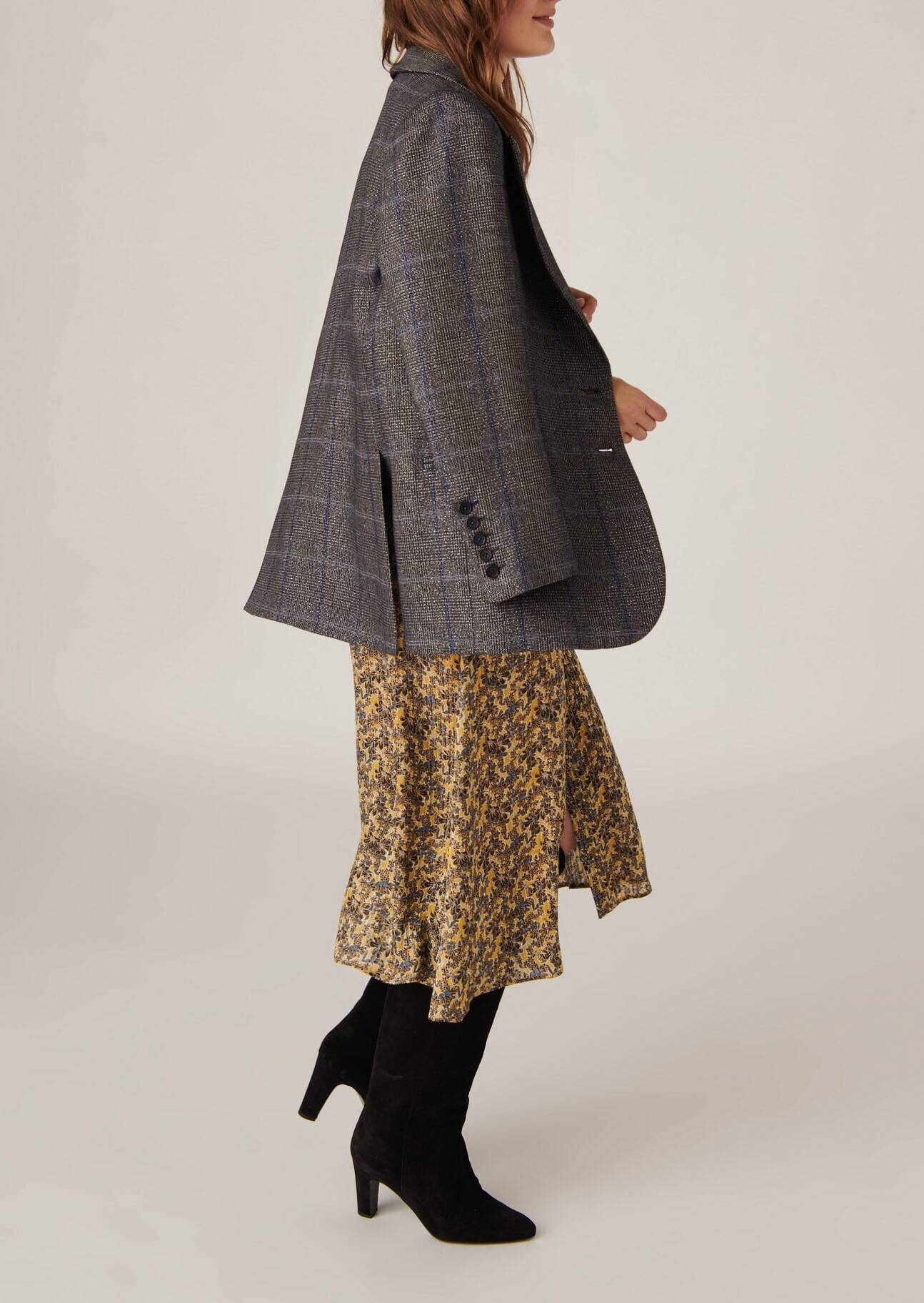 Robe chemise mi-longue Ribel en viscose lurex imprimé jardin d'hiver mordorée Faume - seconde main