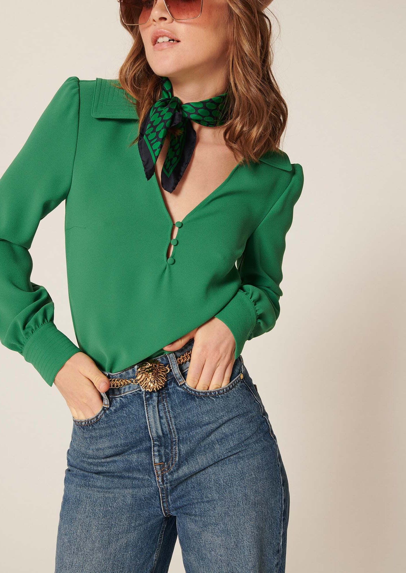 Top Tarabella vert en crêpe Faume - seconde main